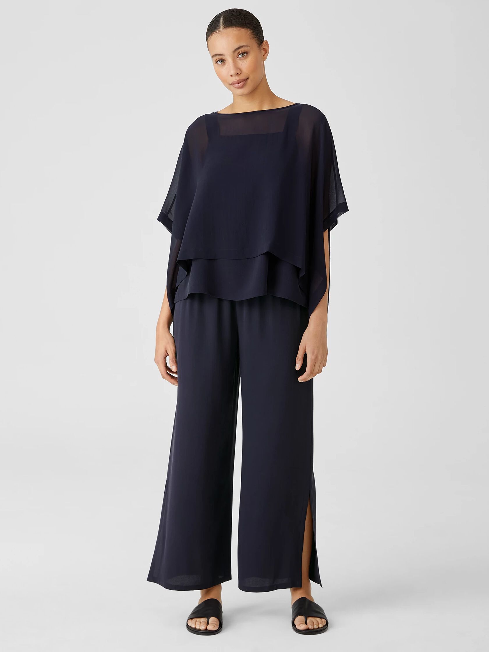 Sheer Silk Georgette Poncho | EILEEN FISHER