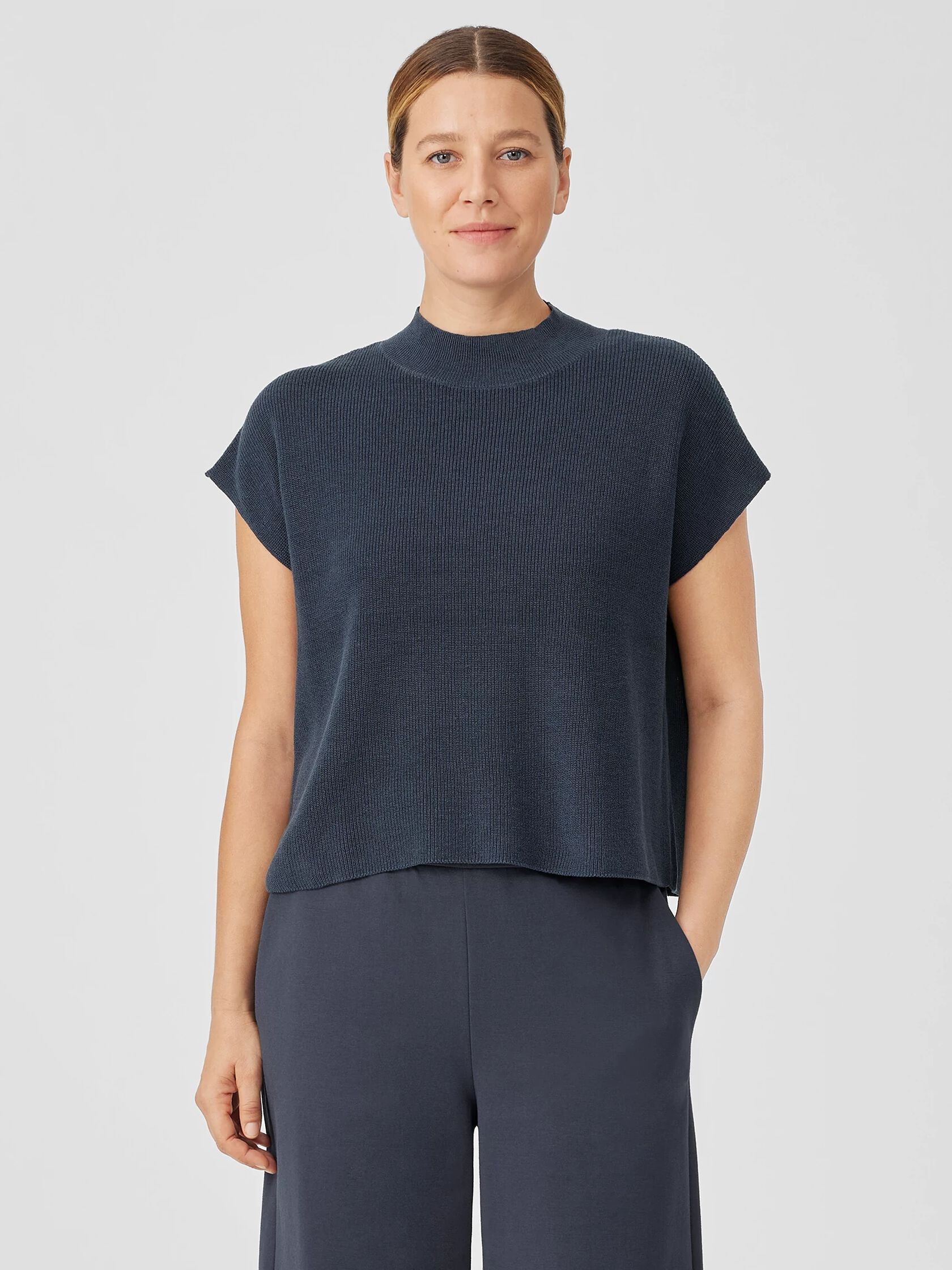 Organic Linen Cotton Mock Neck Top