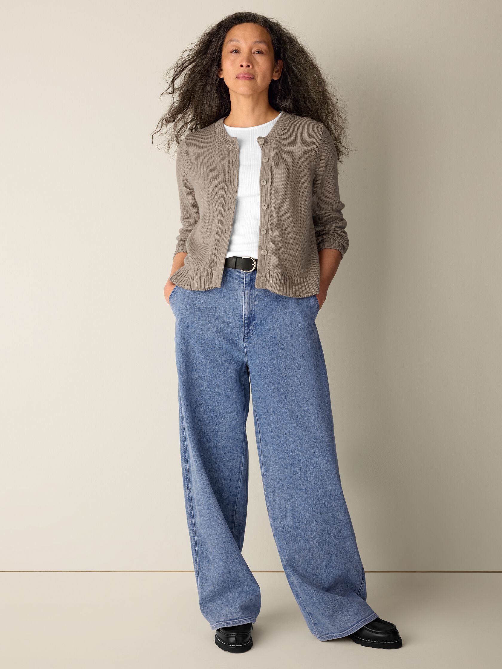 Cotton Stretch Denim Roomy Wide Trouser