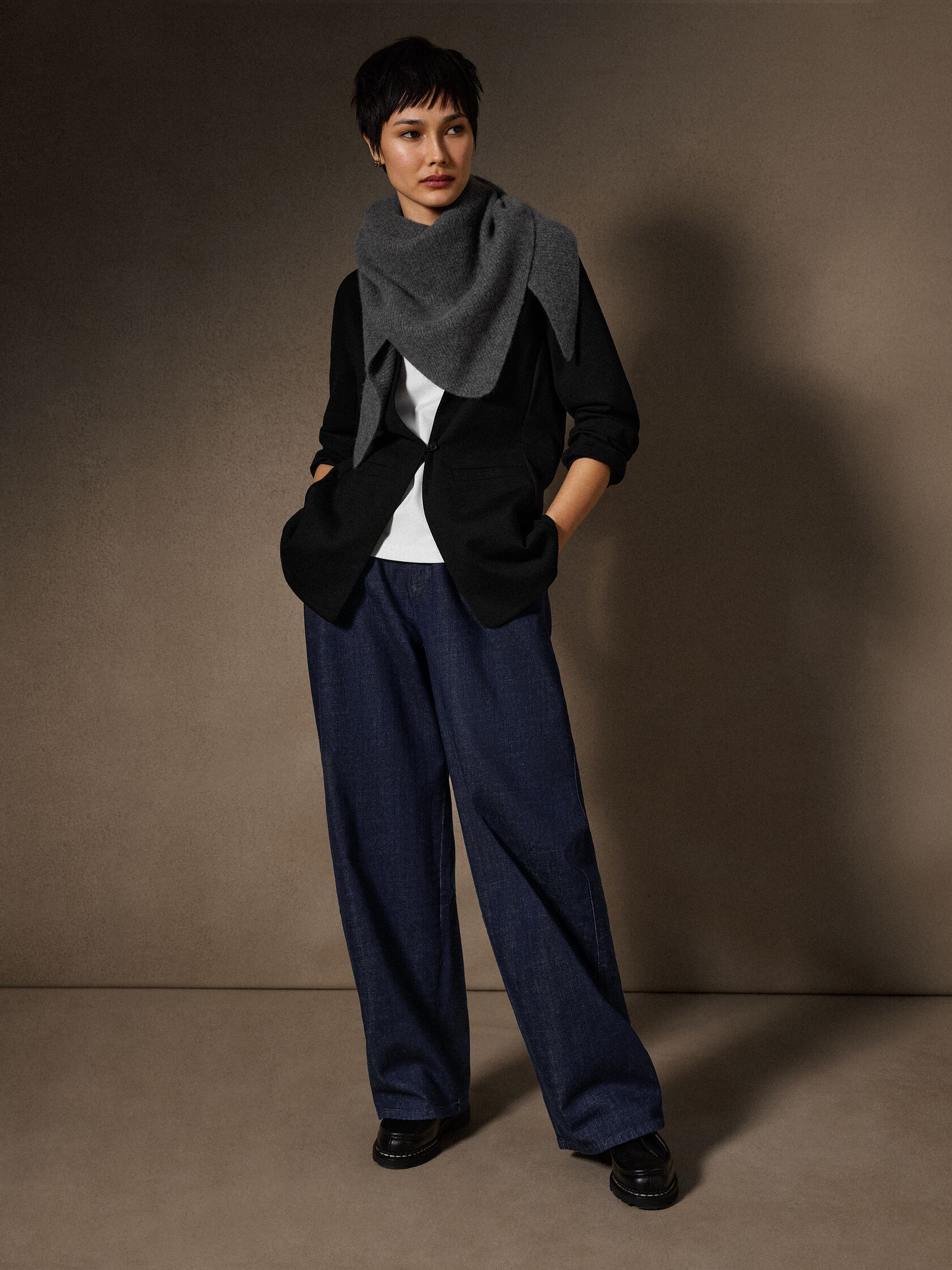 Cotton Stretch Denim Roomy Wide Trouser