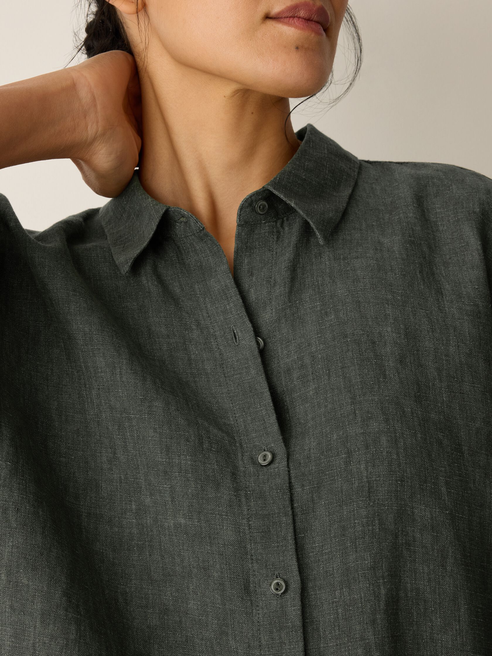 Washed Organic Linen Délavé Elbow-Sleeve Top