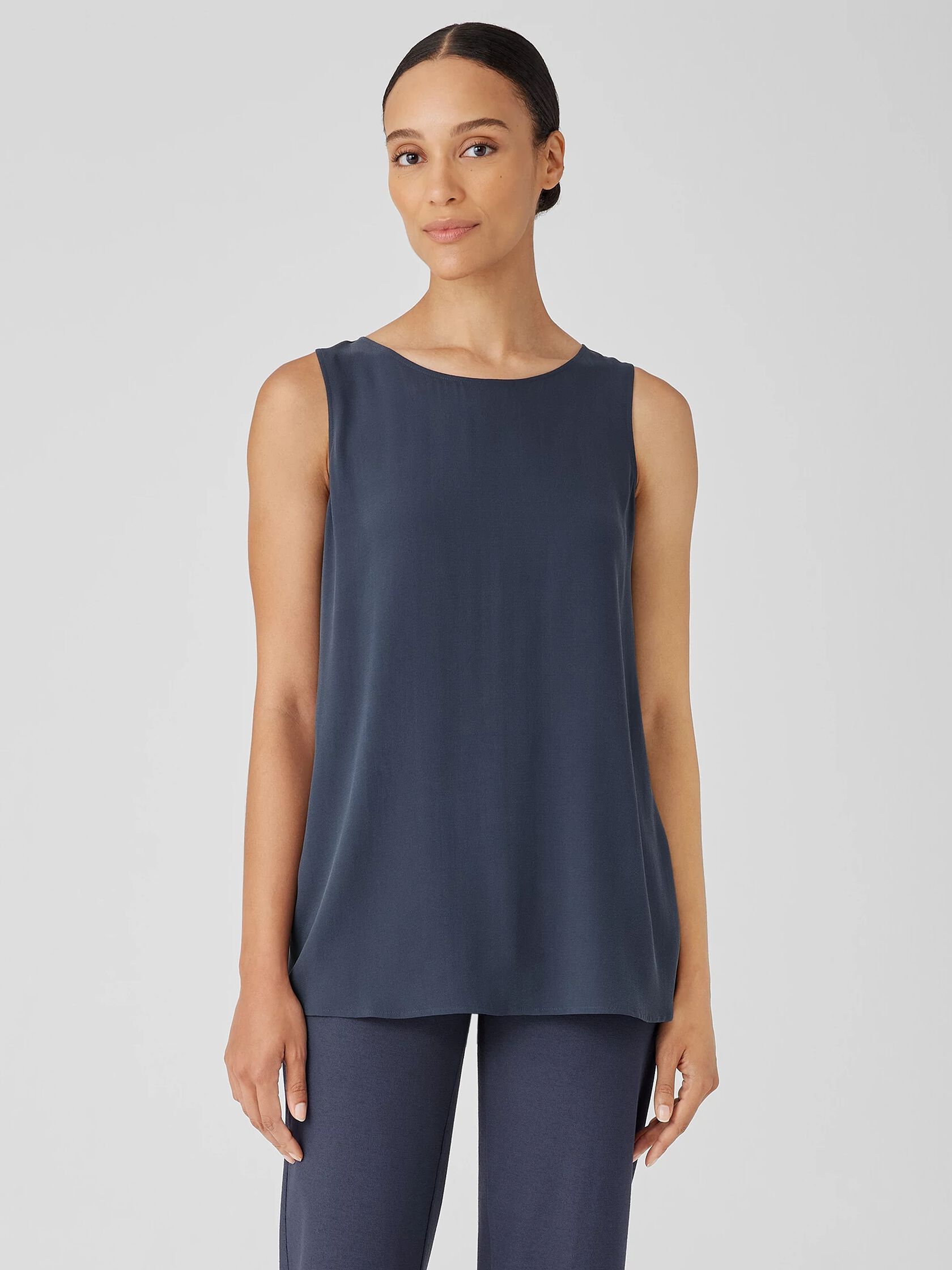 Silk Georgette Crepe Ballet Neck Tank
