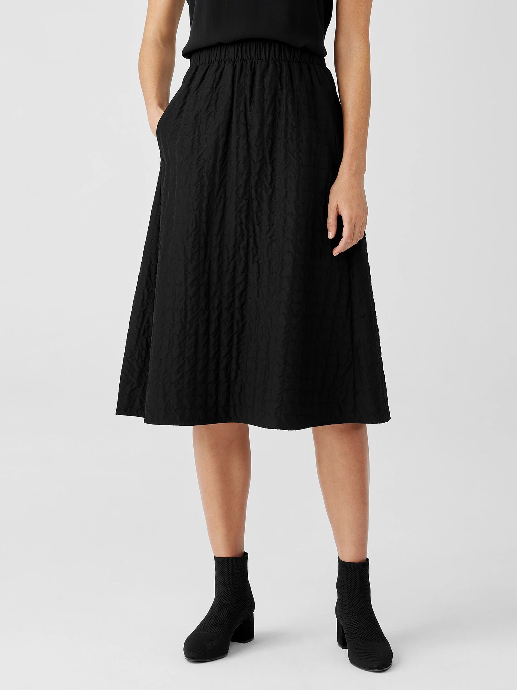 Eileen Fisher Quilted A-Line Silk Midi Skirt