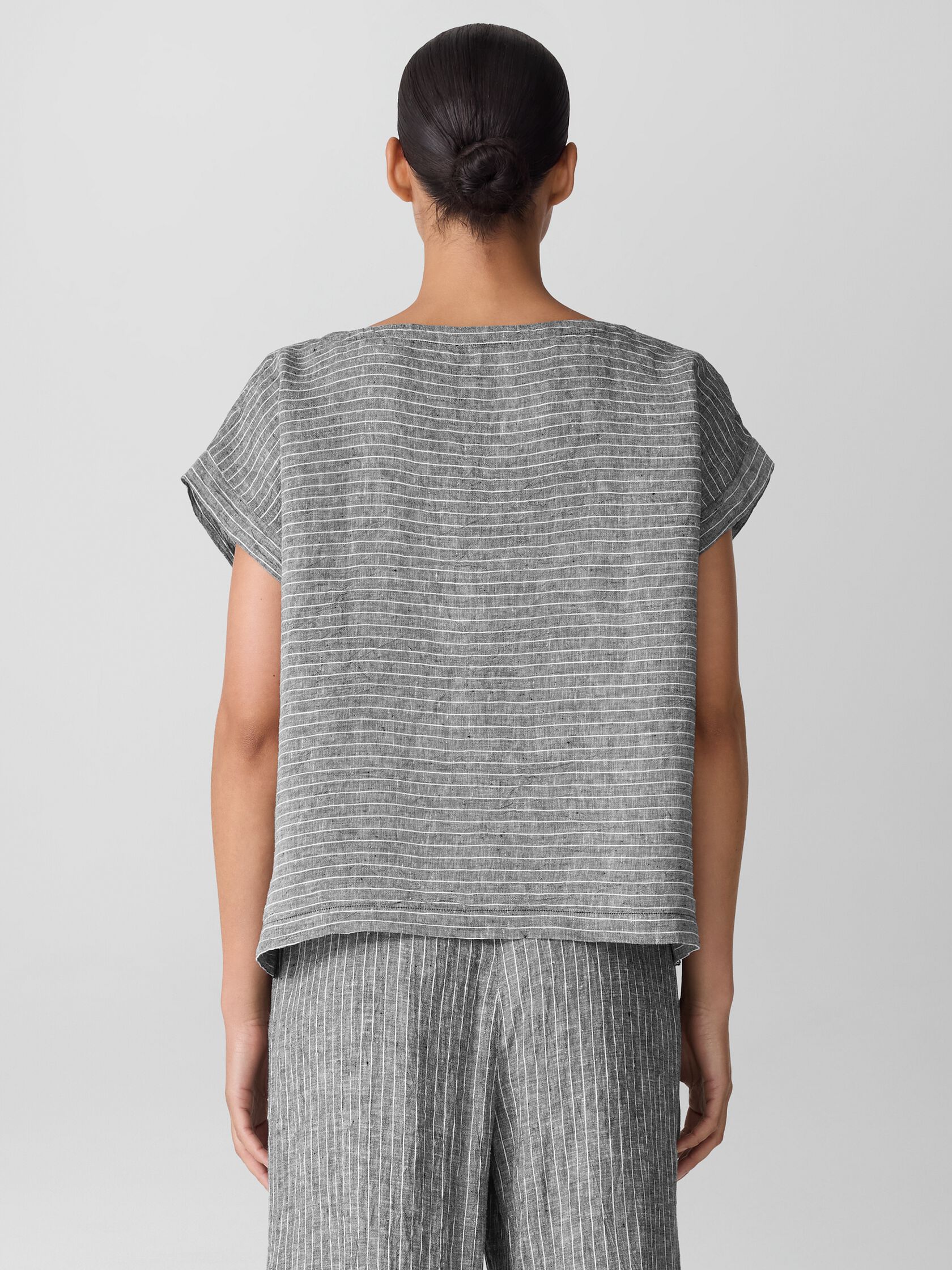 Puckered Organic Linen Ballet Neck Top