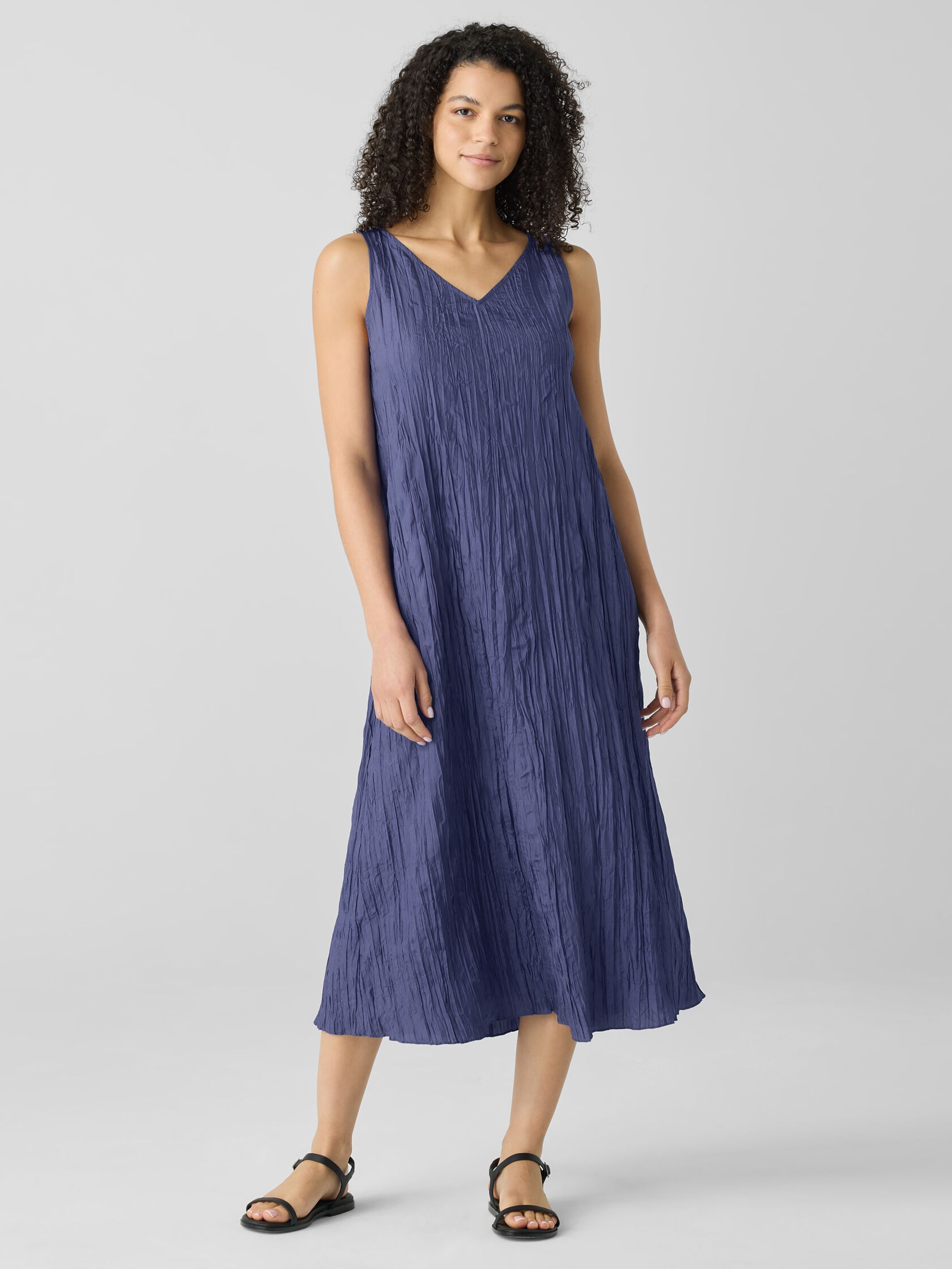 Crushed Silk V-Neck Dress