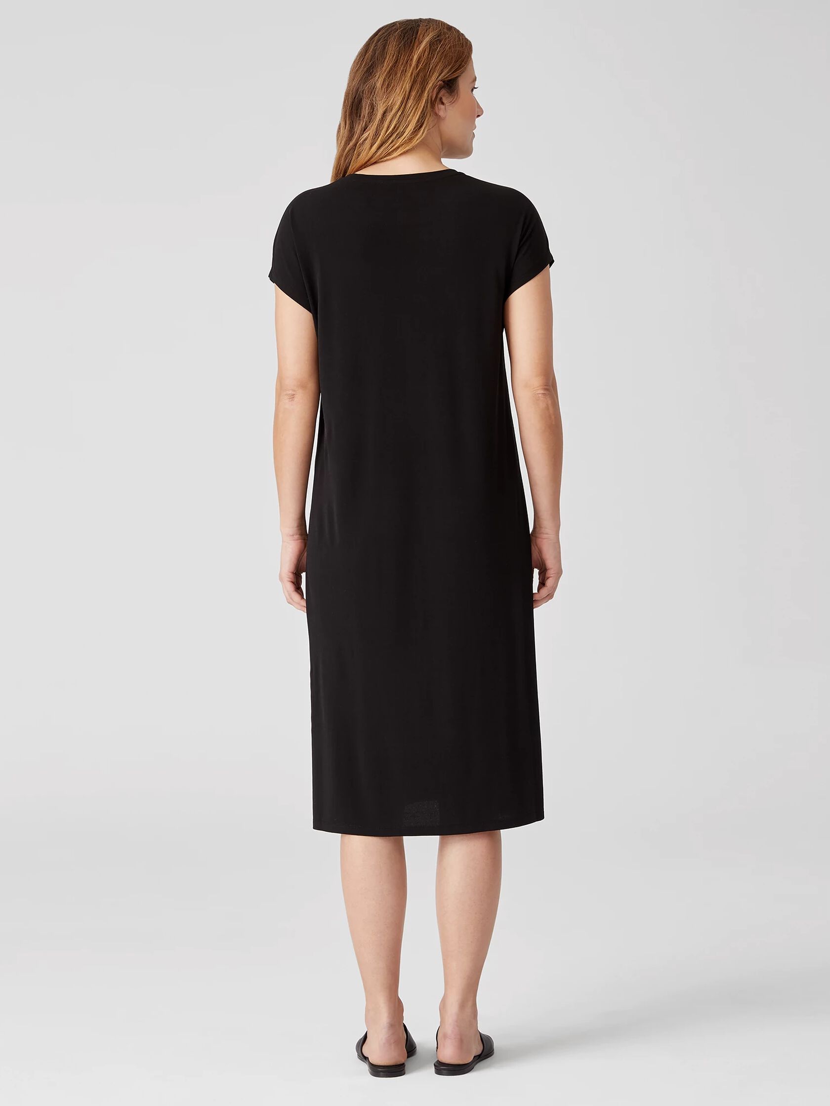 Stretch Silk Jersey Crew Neck Dress