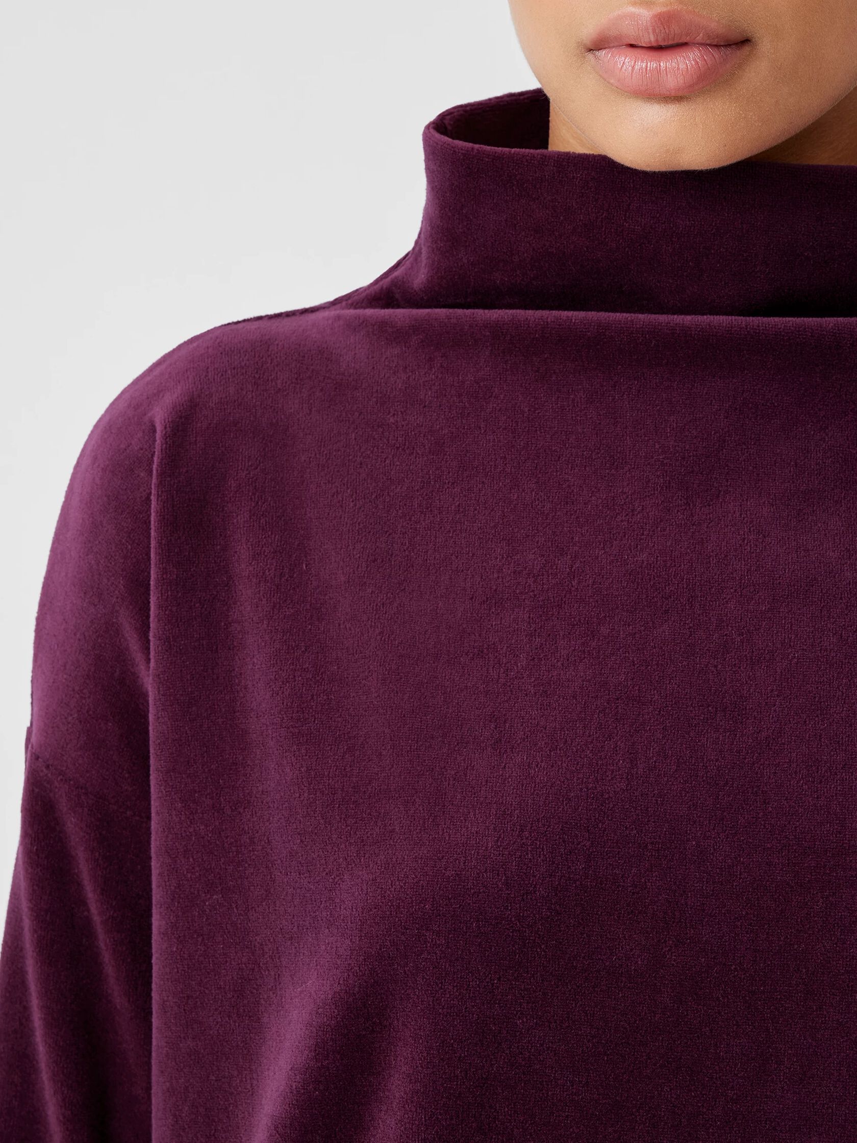 Cotton Velour Funnel Neck Box-Top