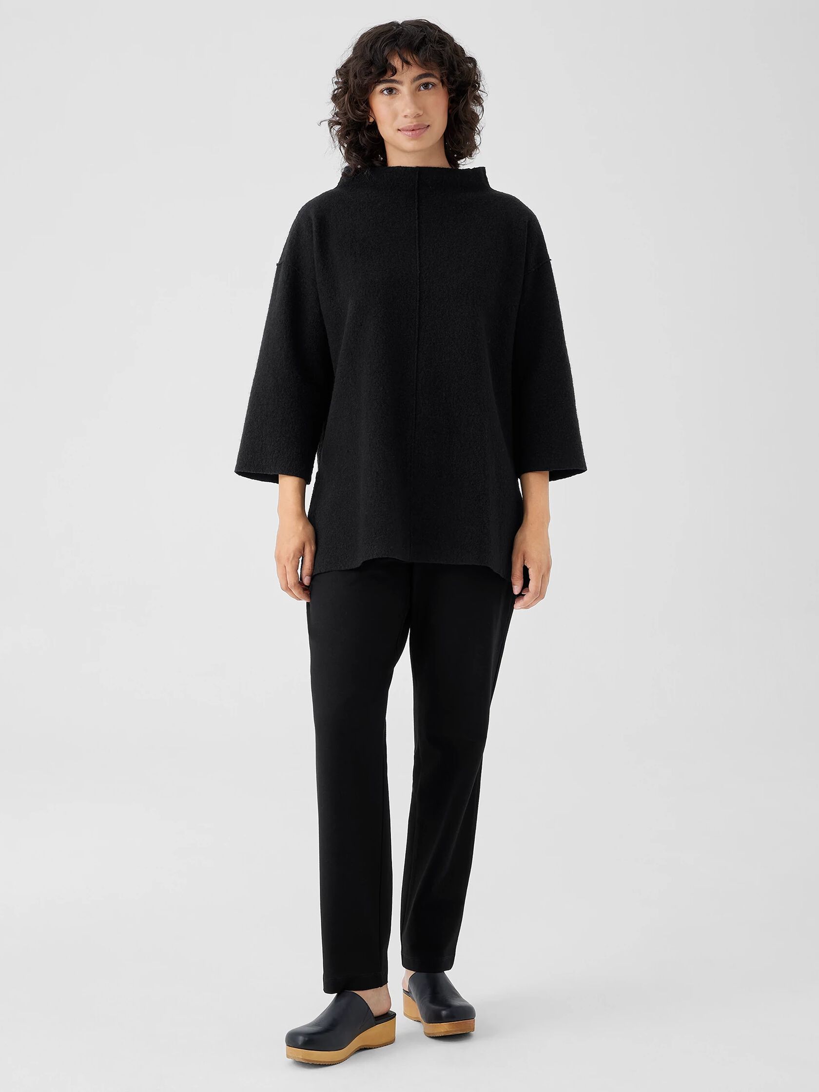 Lightweight Boiled Wool Funnel Neck Top in Regenerative Wool