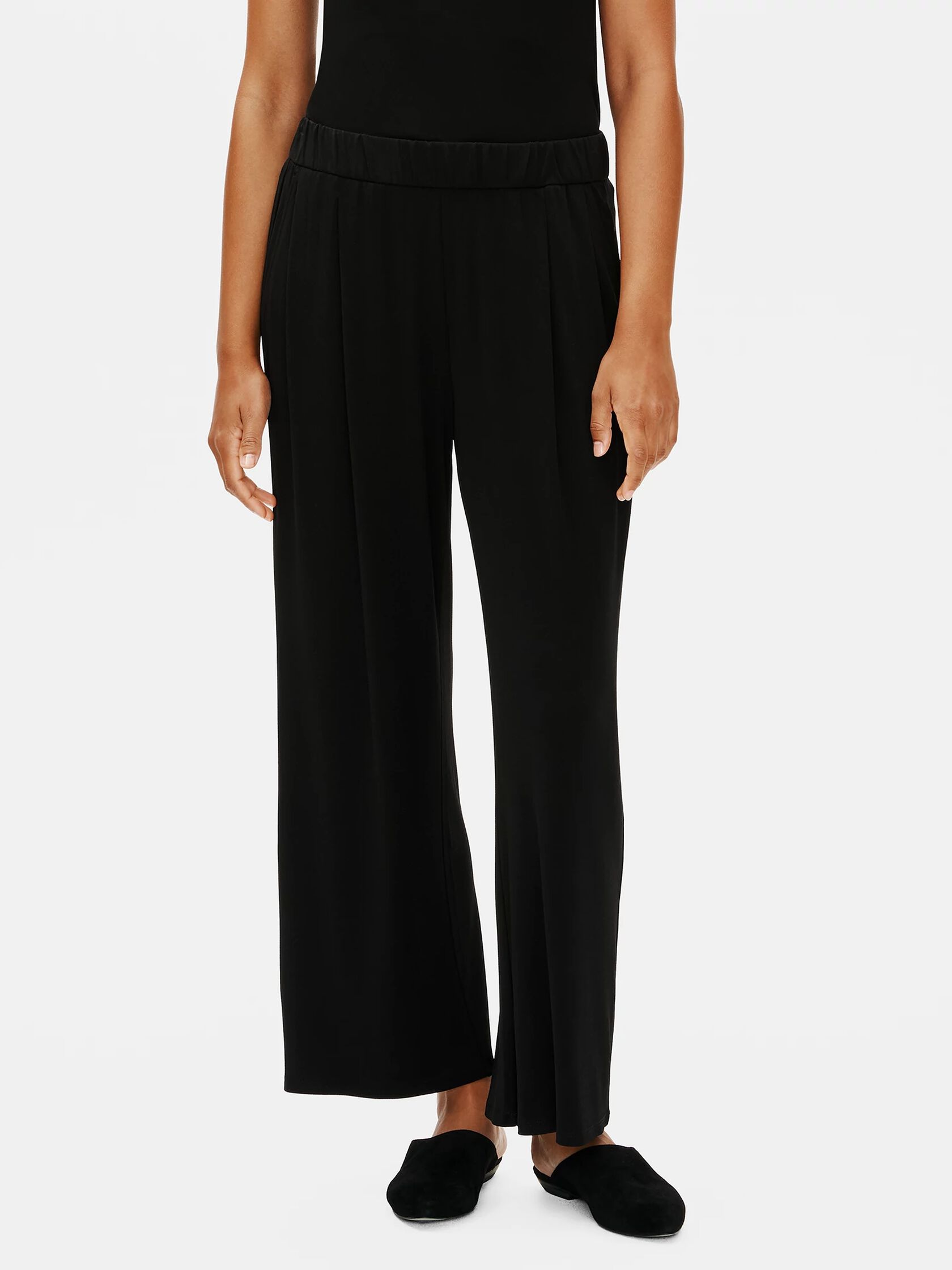 Stretch Silk Jersey Pleated Wide-Leg Pant