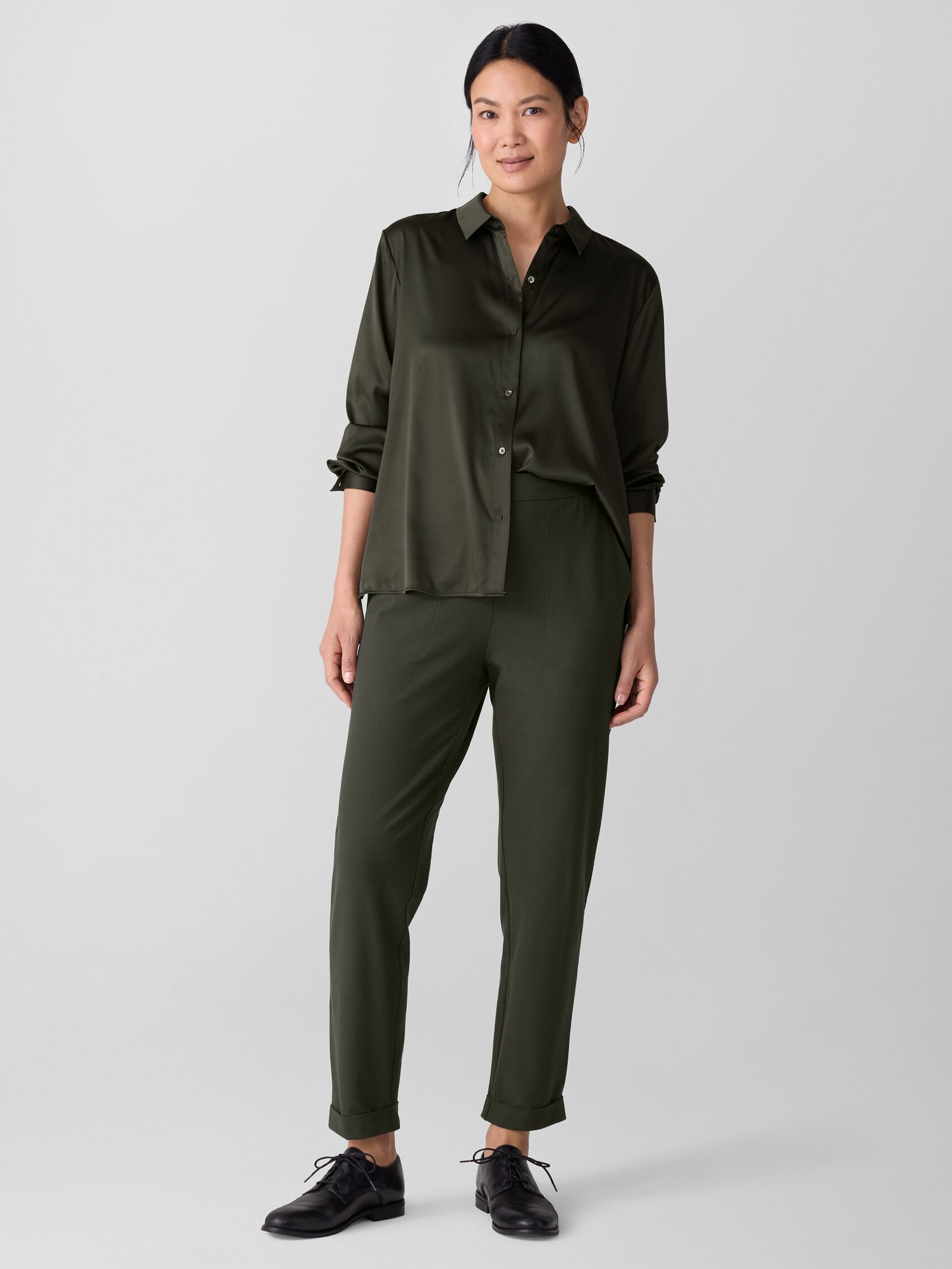 Washable Stretch Crepe Cuffed Pant