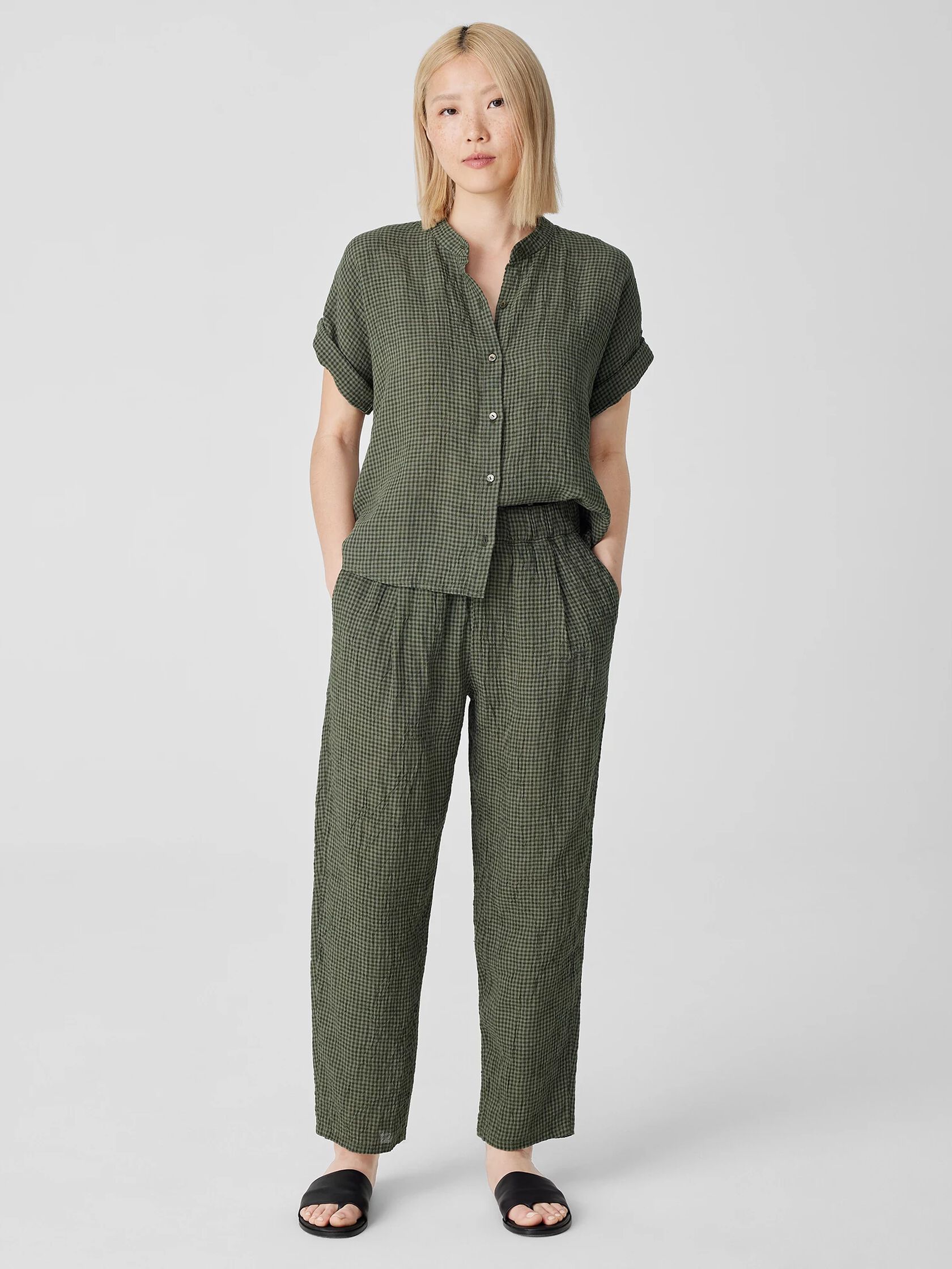 Puckered Organic Linen Tapered Pant