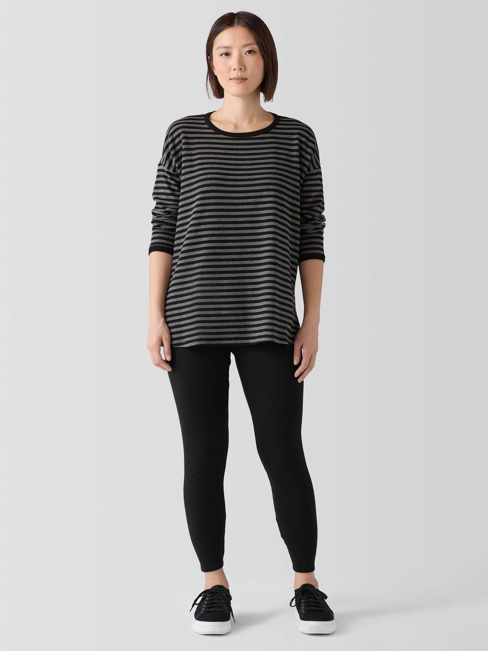 Striped Cozy Brushed Terry Long Box-Top
