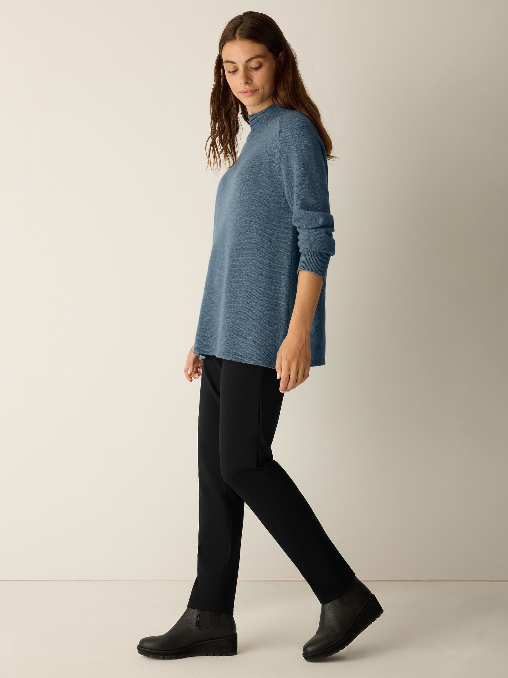 Cotton & Recycled Cashmere Turtleneck Long Top