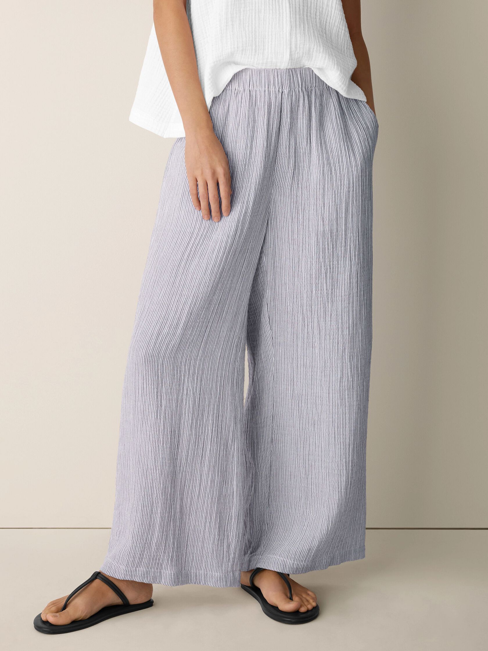 Striped Organic Cotton Gauze Wide-Leg Pant