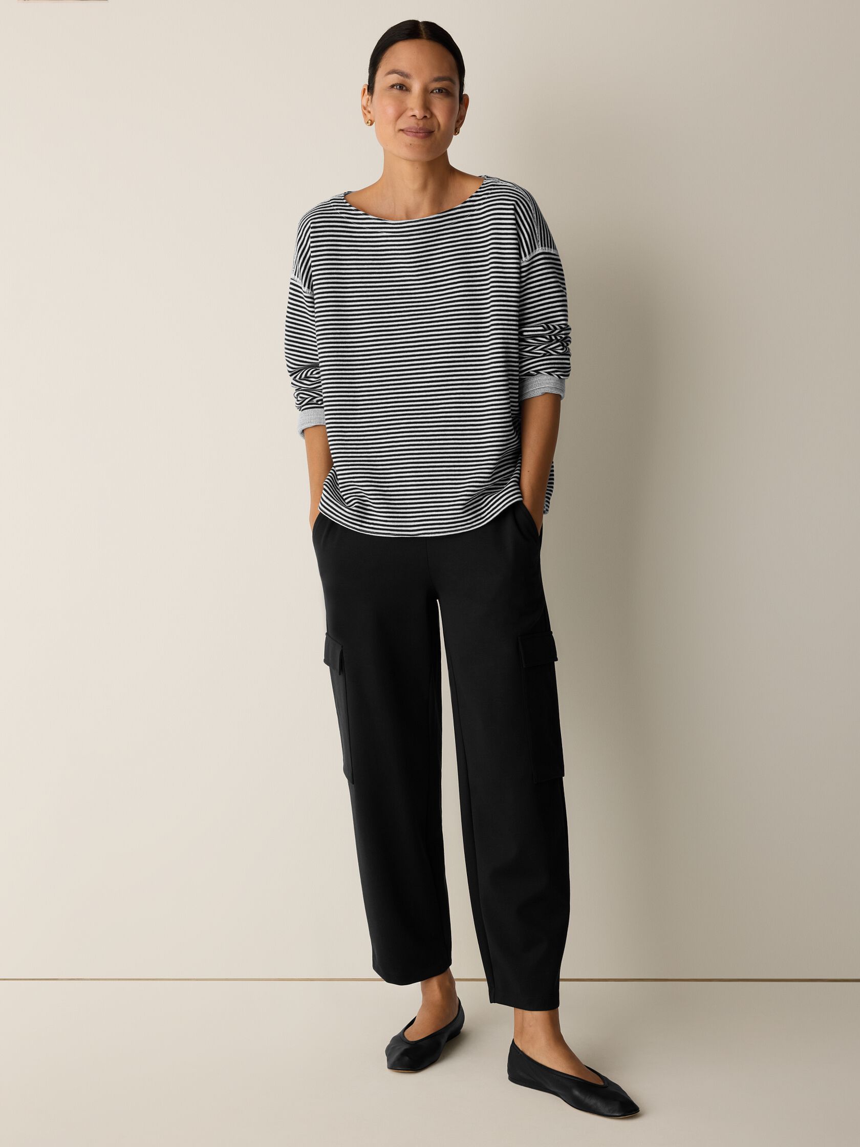 Doubleknit Organic Cotton Stripe Bateau Neck Top