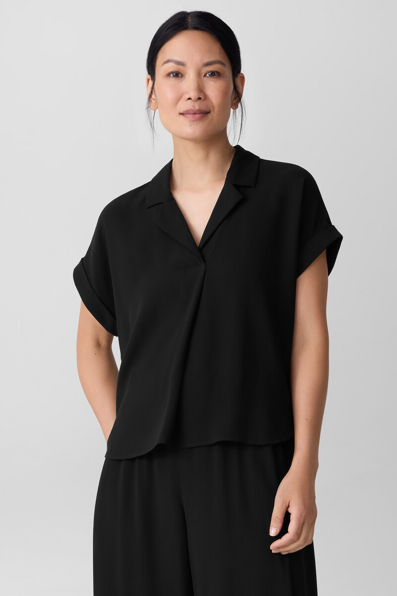 Silk Georgette Crepe Notch Collar Top Silk Georgette Crepe Notch Collar Top