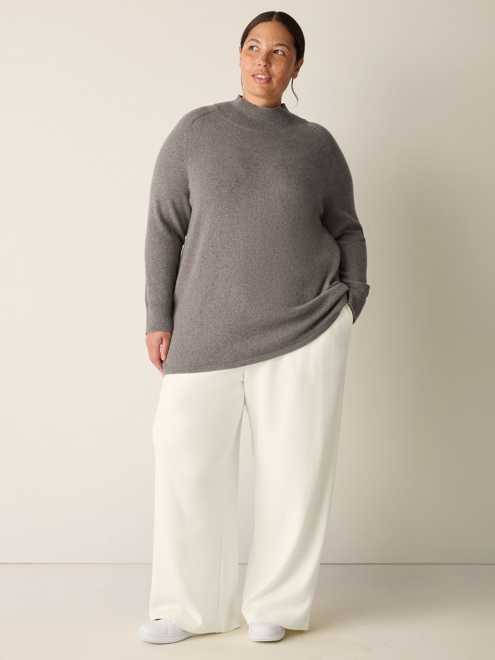 Cotton & Recycled Cashmere Turtleneck Long Top