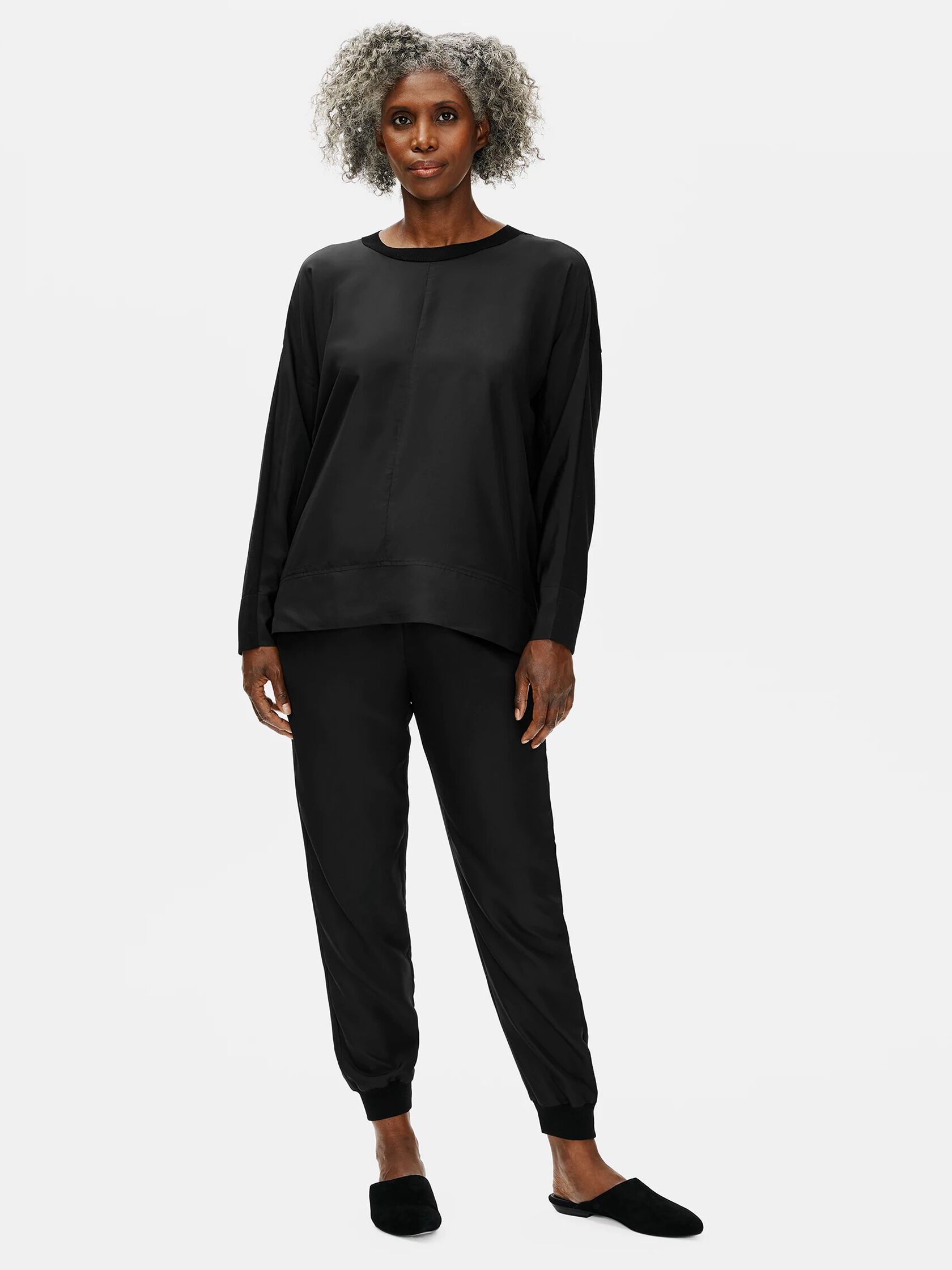 Stretch Crepe with Silk Crew Neck Top