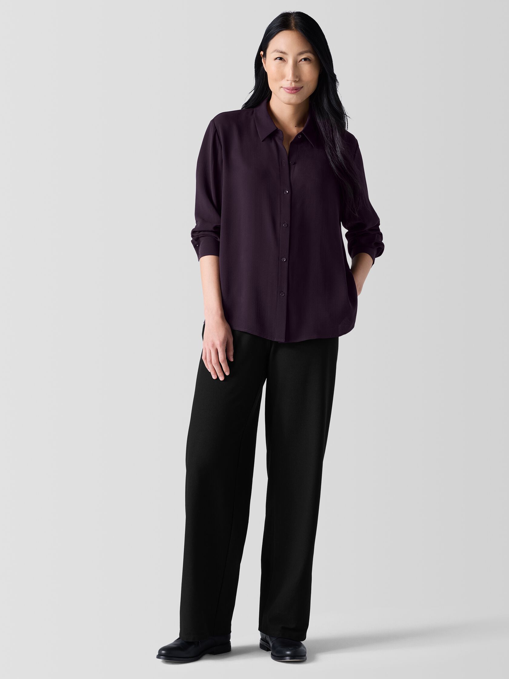 Silk Georgette Crepe Classic Collar Shirt