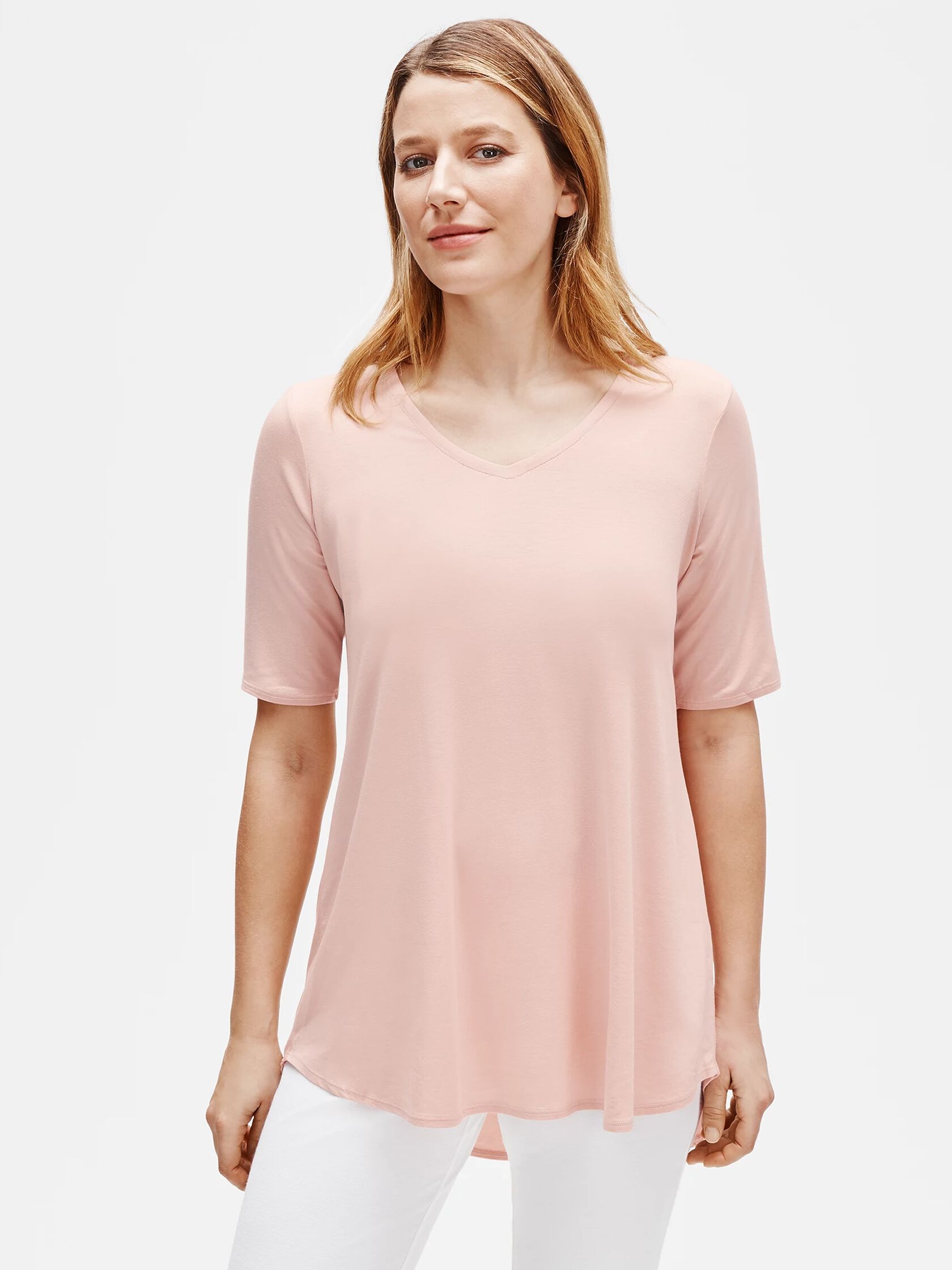 Fine Tencel Jersey Rounded V-Neck Tunic