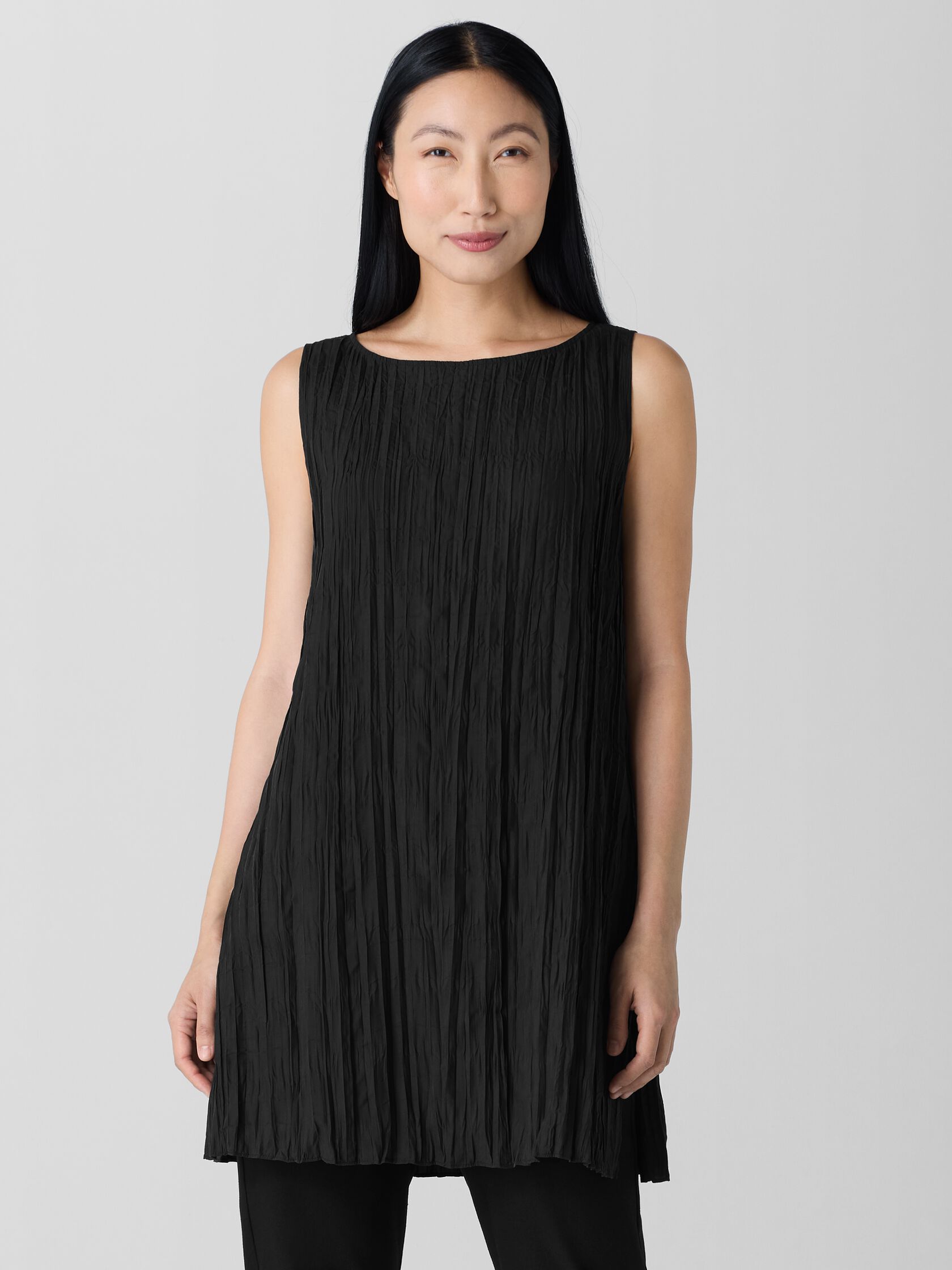 Crinkle Silk Habutai Bateau Neck Long Top