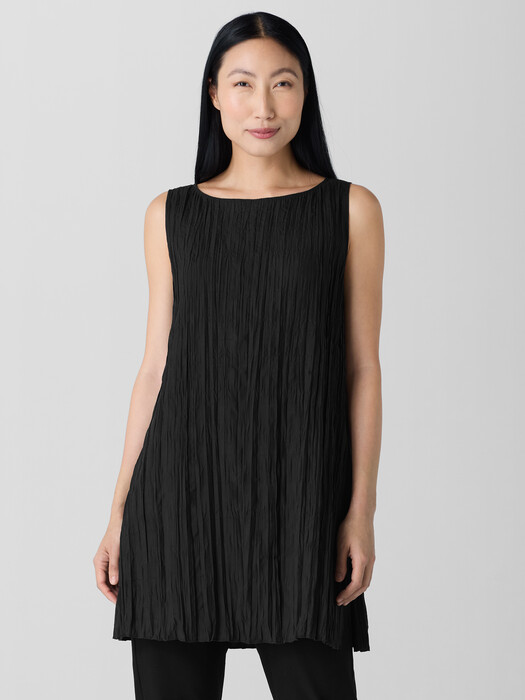 Crinkle Silk Habutai Bateau Neck Long Top