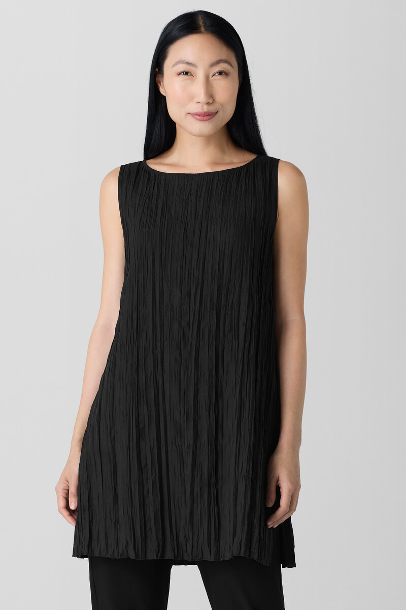 Crinkle Silk Habutai Bateau Neck Long Top Crinkle Silk Habutai Bateau Neck Long Top