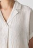 Puckered Organic Linen Stripe Notch Collar Top