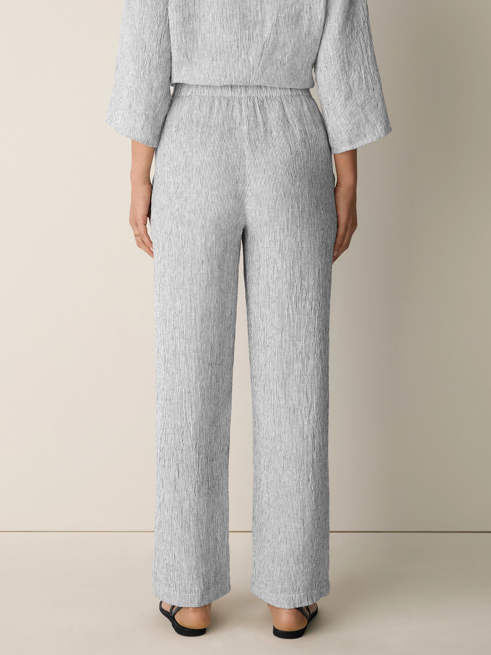 Puckered Organic Linen Stripe Straight Pant