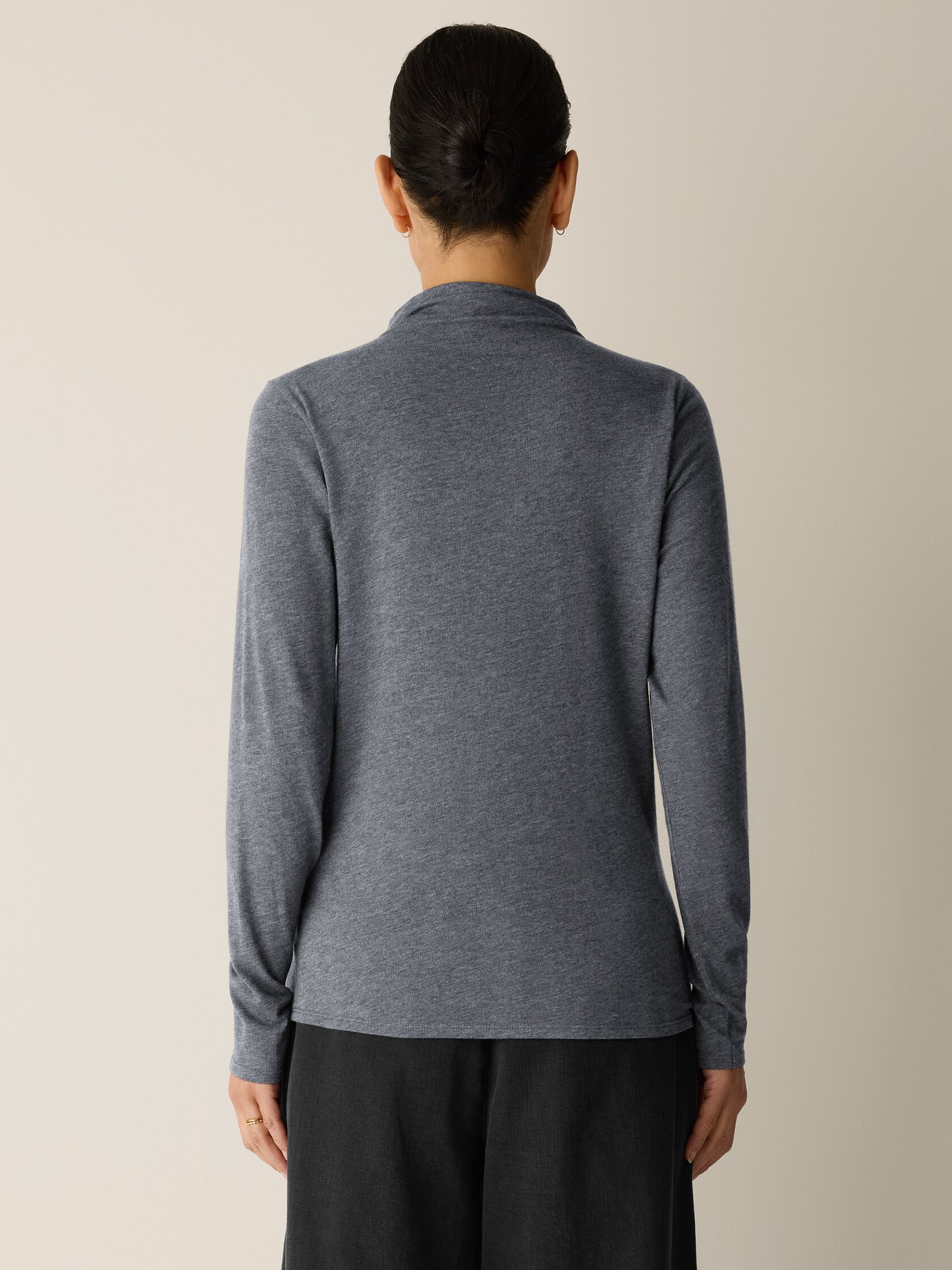 M&eacute;lange Sheer Cotton Blend Knit Funnel Neck Top