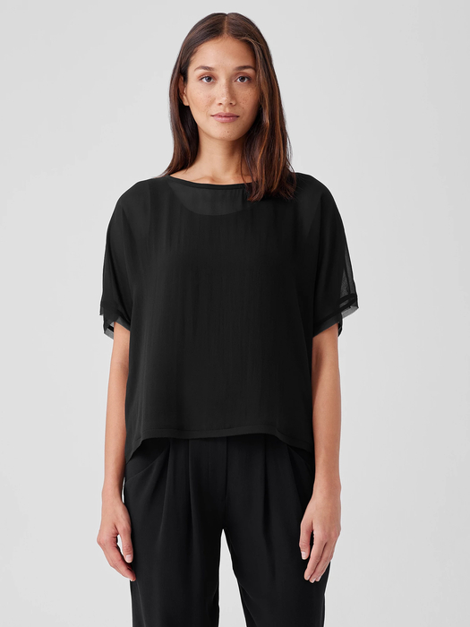 Sheer Silk Georgette Ballet Neck Top | EILEEN FISHER