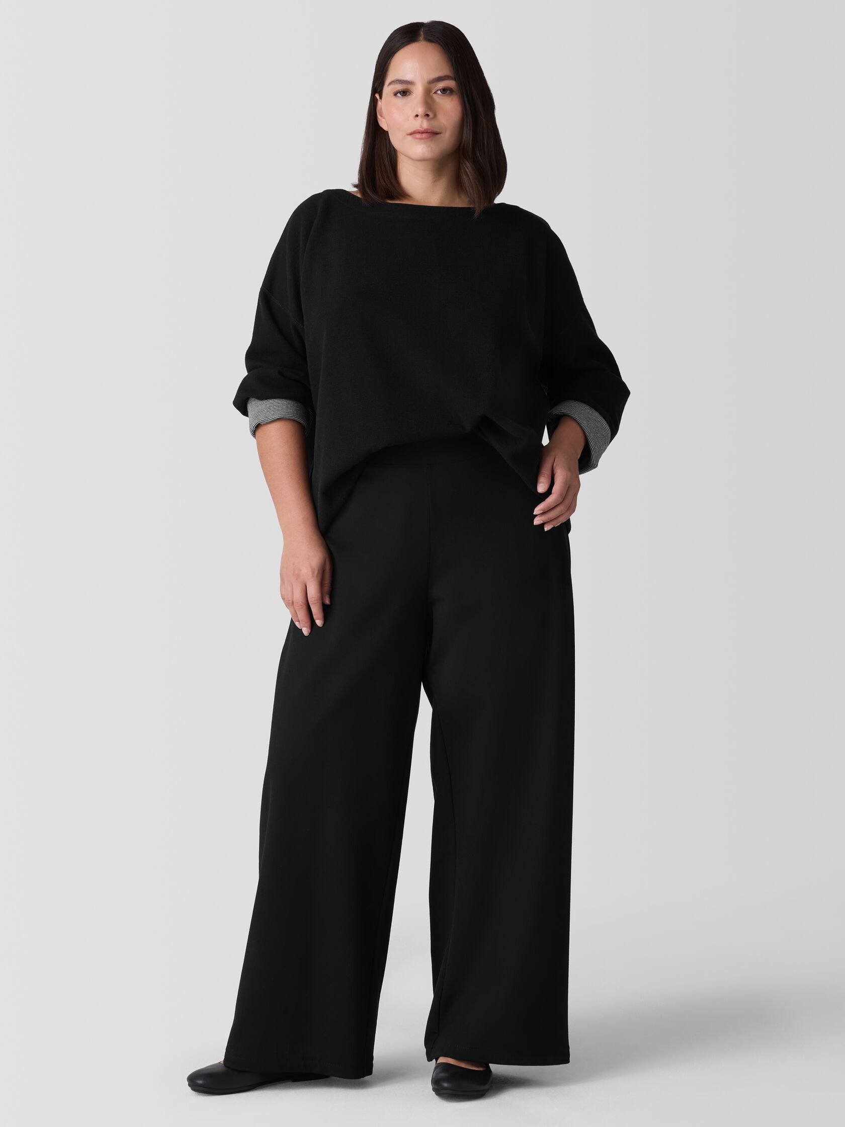 Doubleknit Organic Cotton Stripe Bateau Neck Top