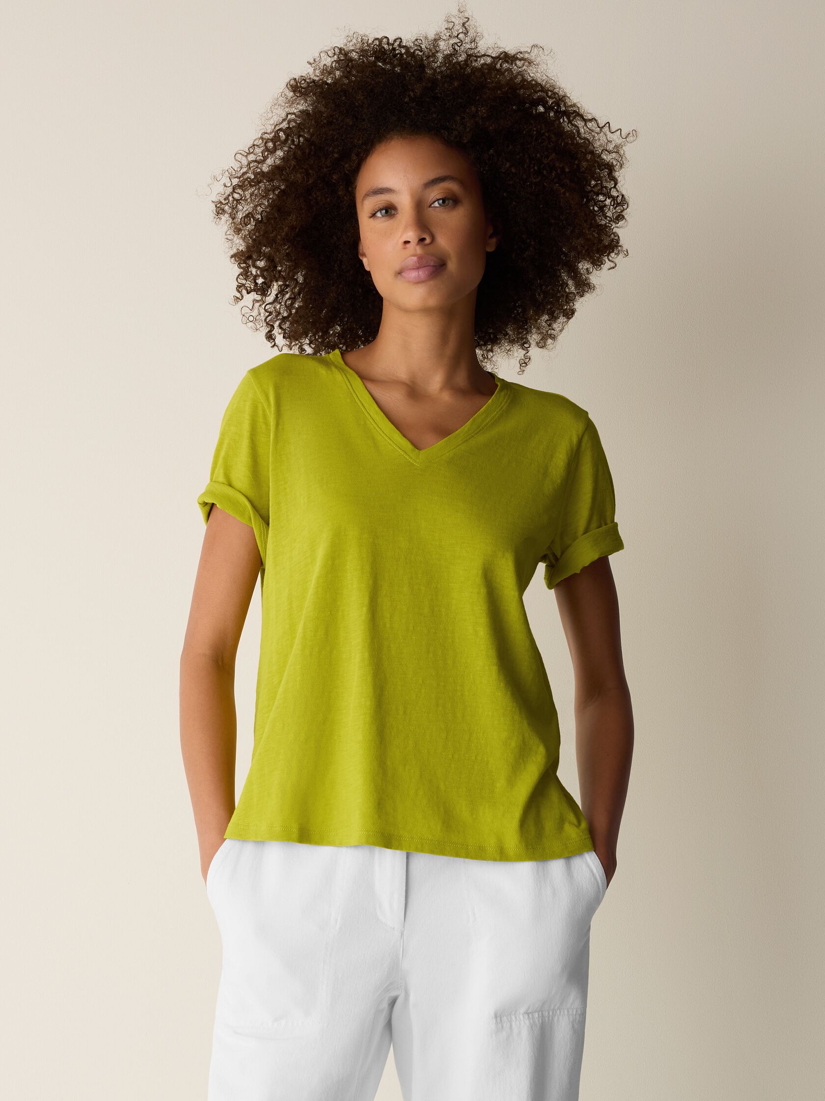 Organic Cotton Slubby Jersey V-Neck Tee