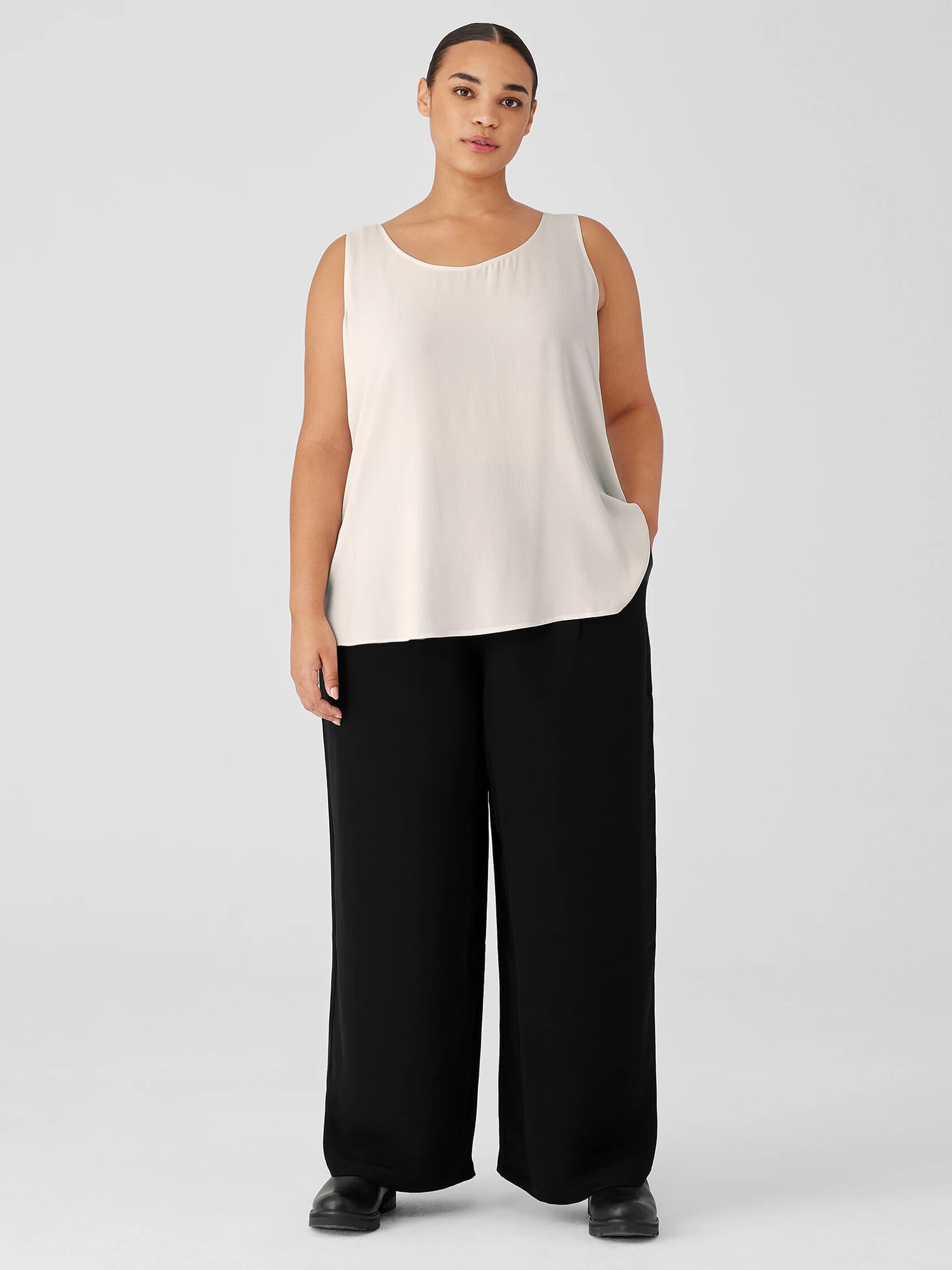 Silk Double Crepe Wide-Leg Pant