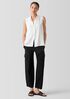 Silk Georgette Crepe Classic Collar Sleeveless Shirt