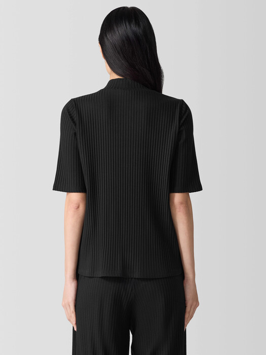 Textured Stretch Rib Mock Neck Top