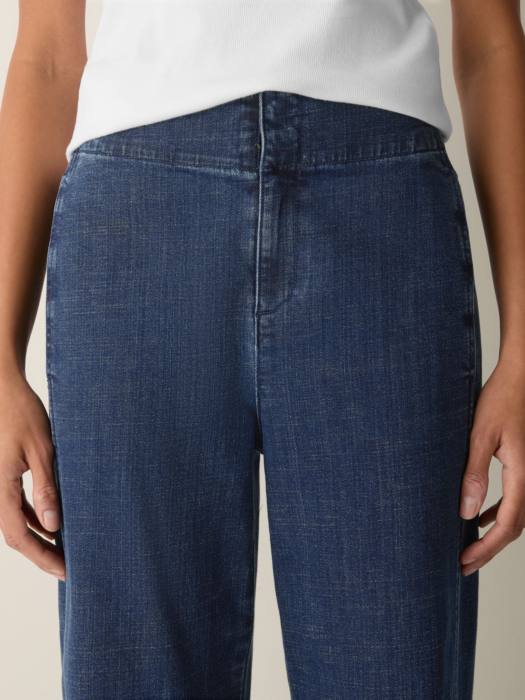 Cotton Stretch Denim Wide-Leg Trouser