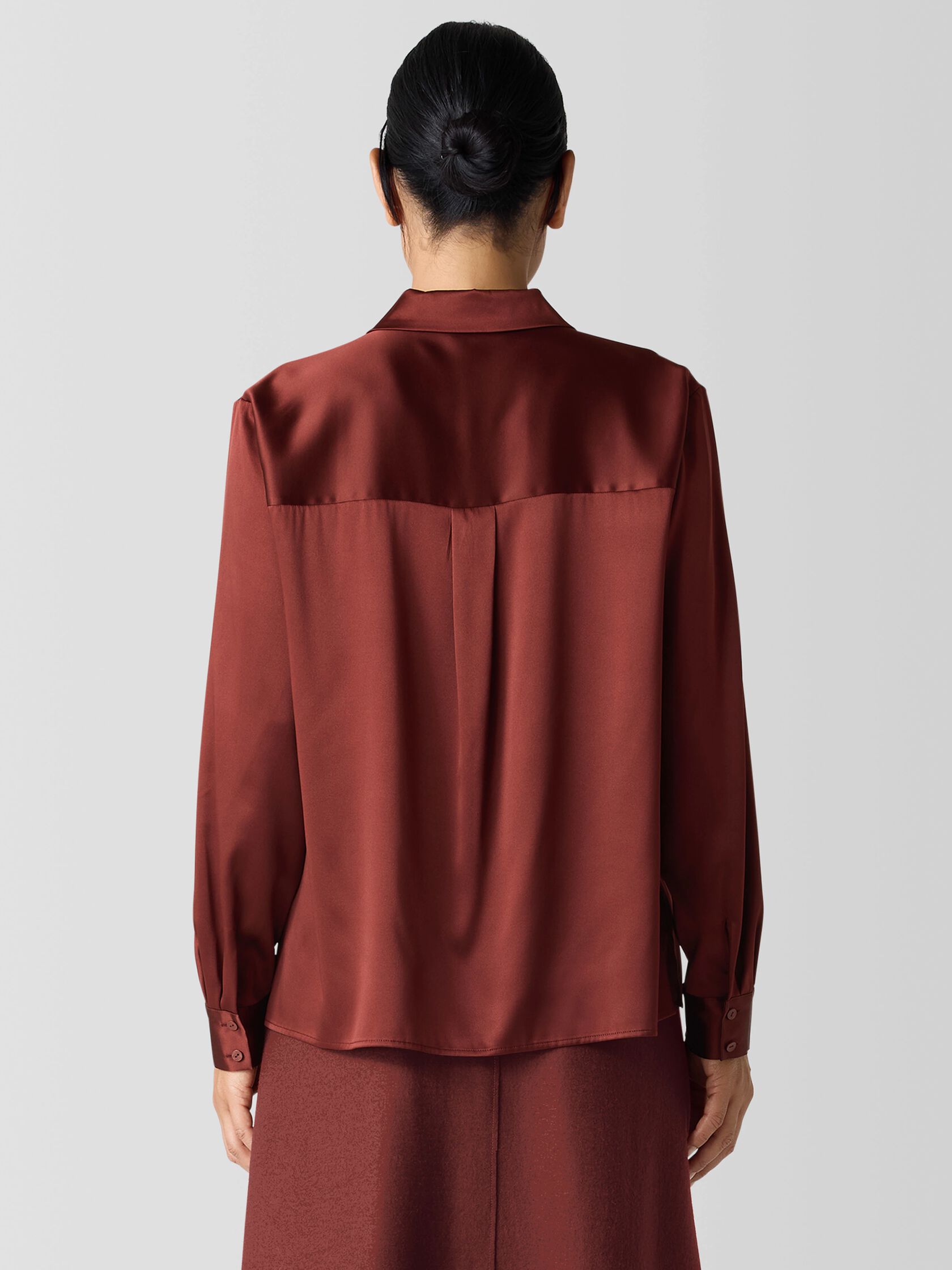 Stretch Silk Charmeuse Classic Collar Shirt