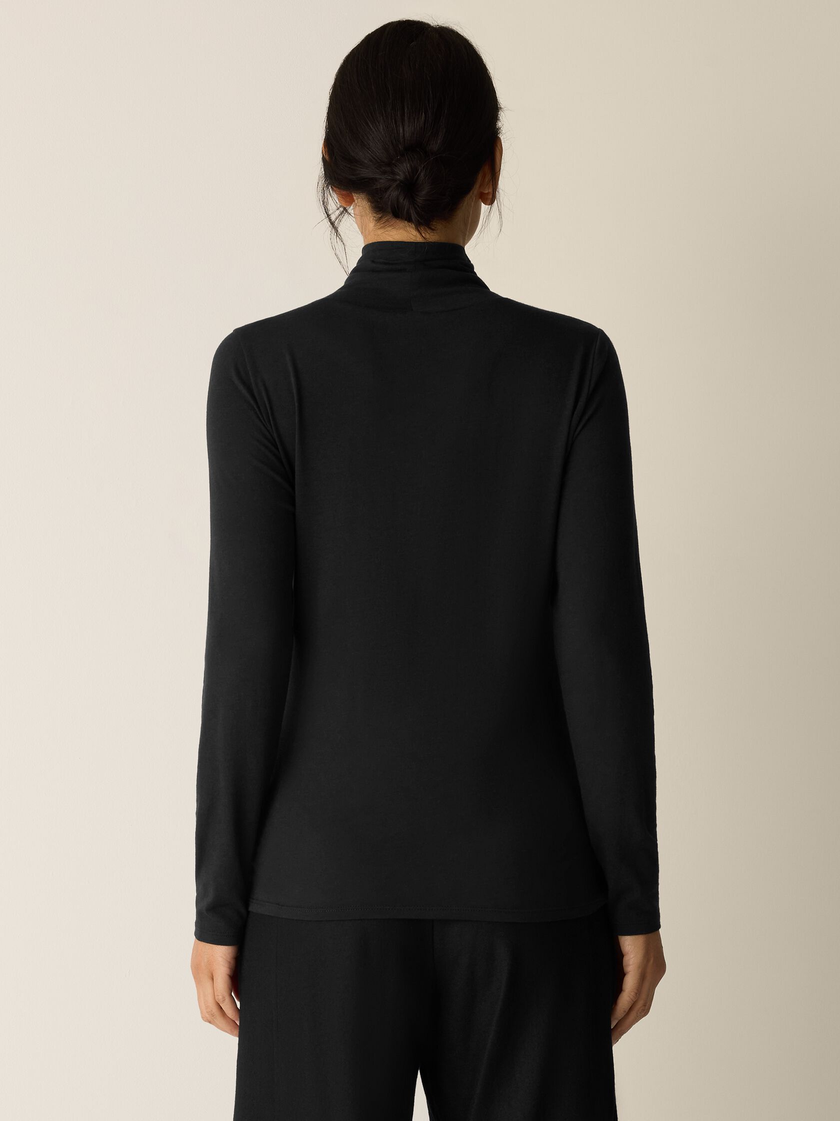Sheer Cotton Blend Knit Turtleneck Top