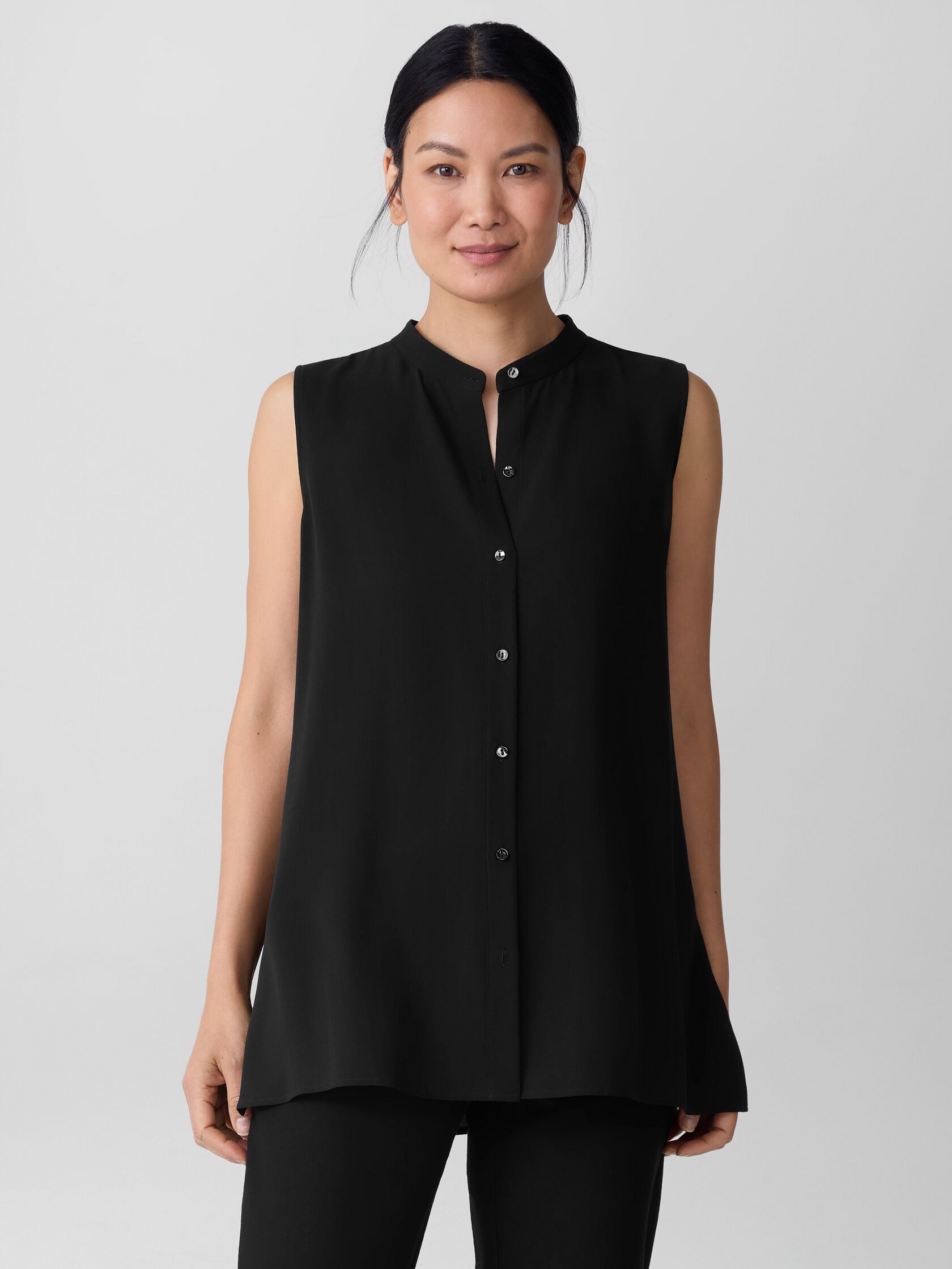 Silk Georgette Crepe Sleeveless Shirt