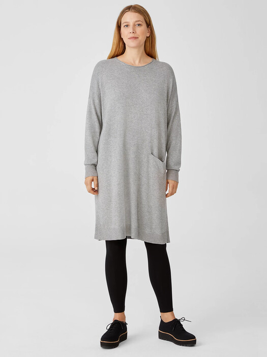 cotton knit dress with pockets Cotton Knit V-Neck Empire A-line Pocket Dress