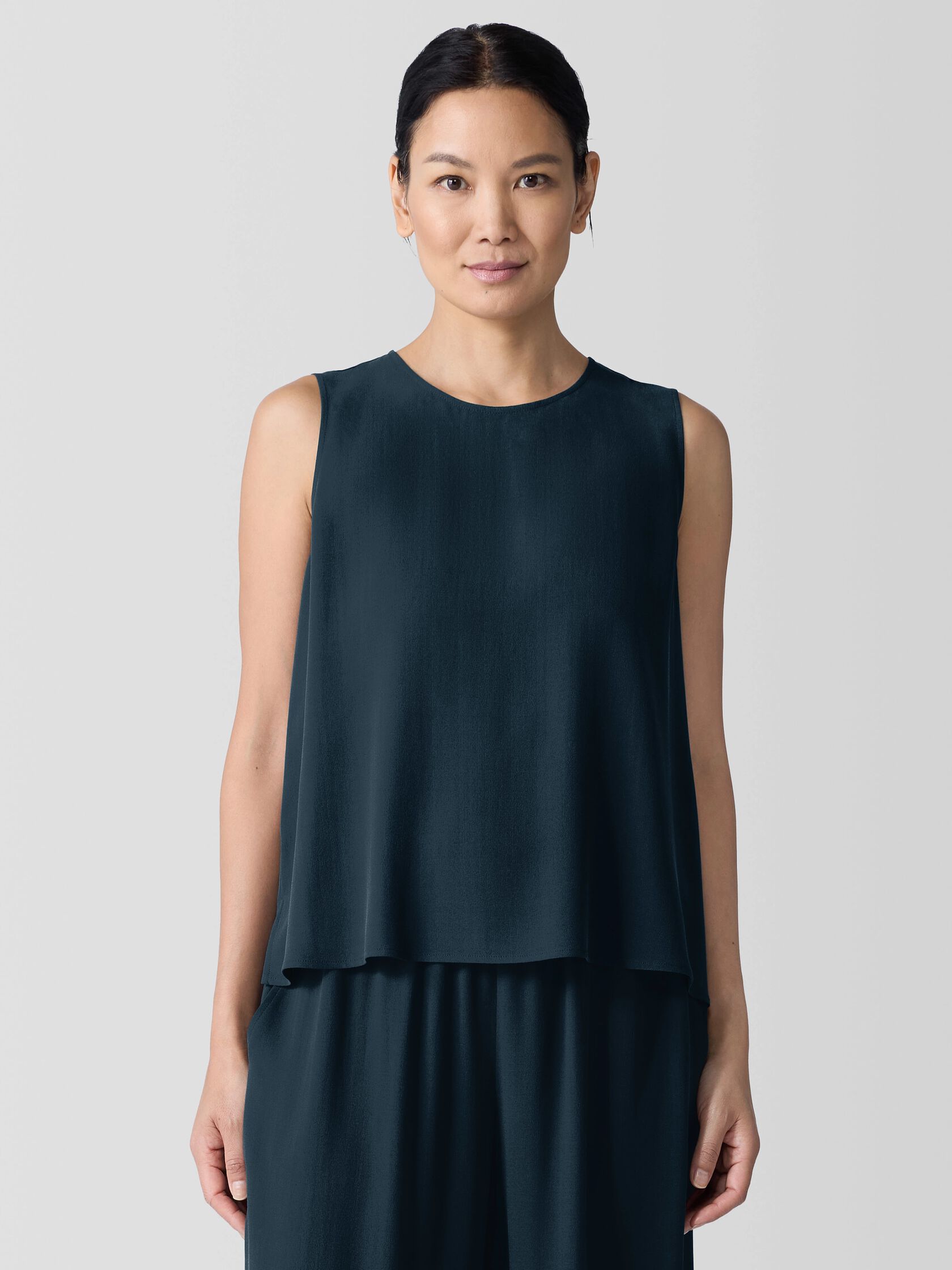 Silk Georgette Crepe Round Neck Tank
