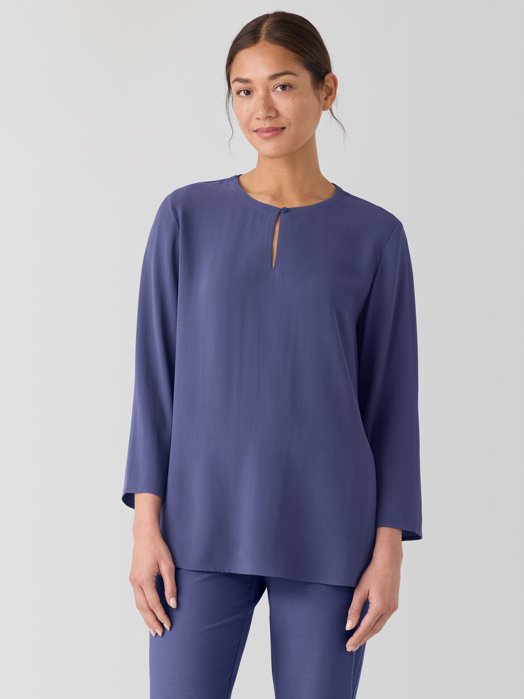 Silk Georgette Crepe Keyhole Top