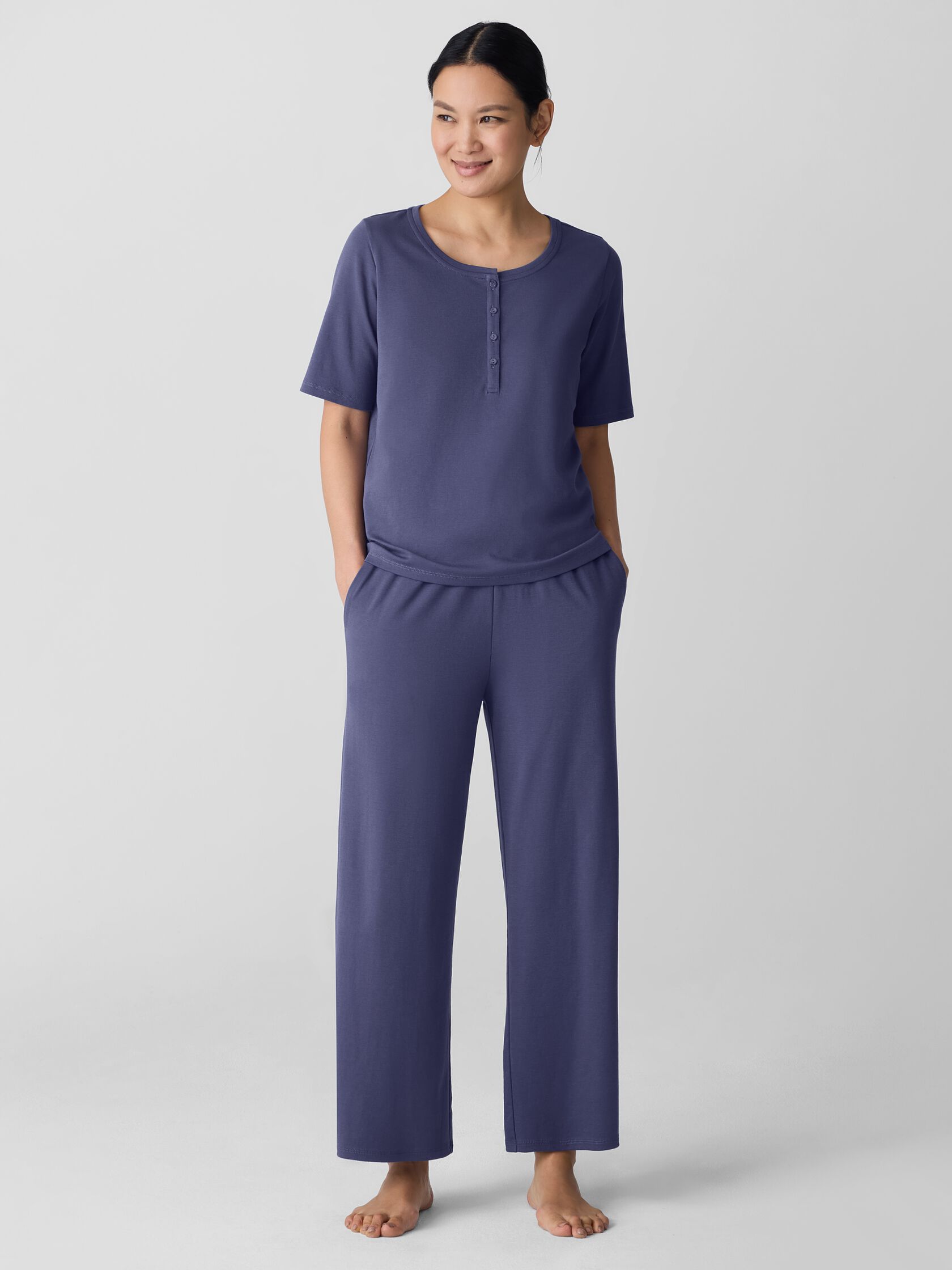 Organic Cotton Interlock Henley Sleep Top