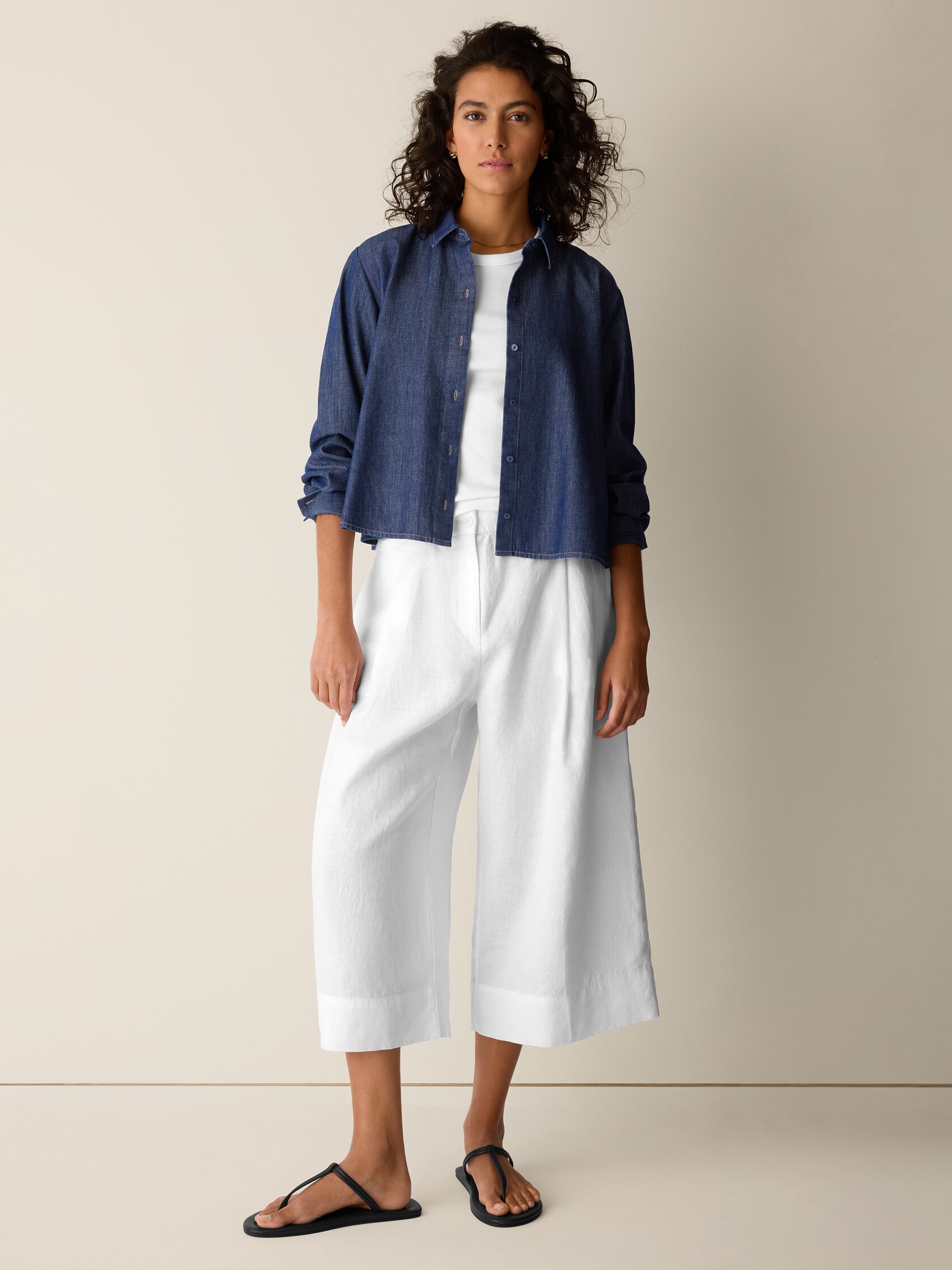 Organic Linen Pleated Wide-Leg Trouser Pant
