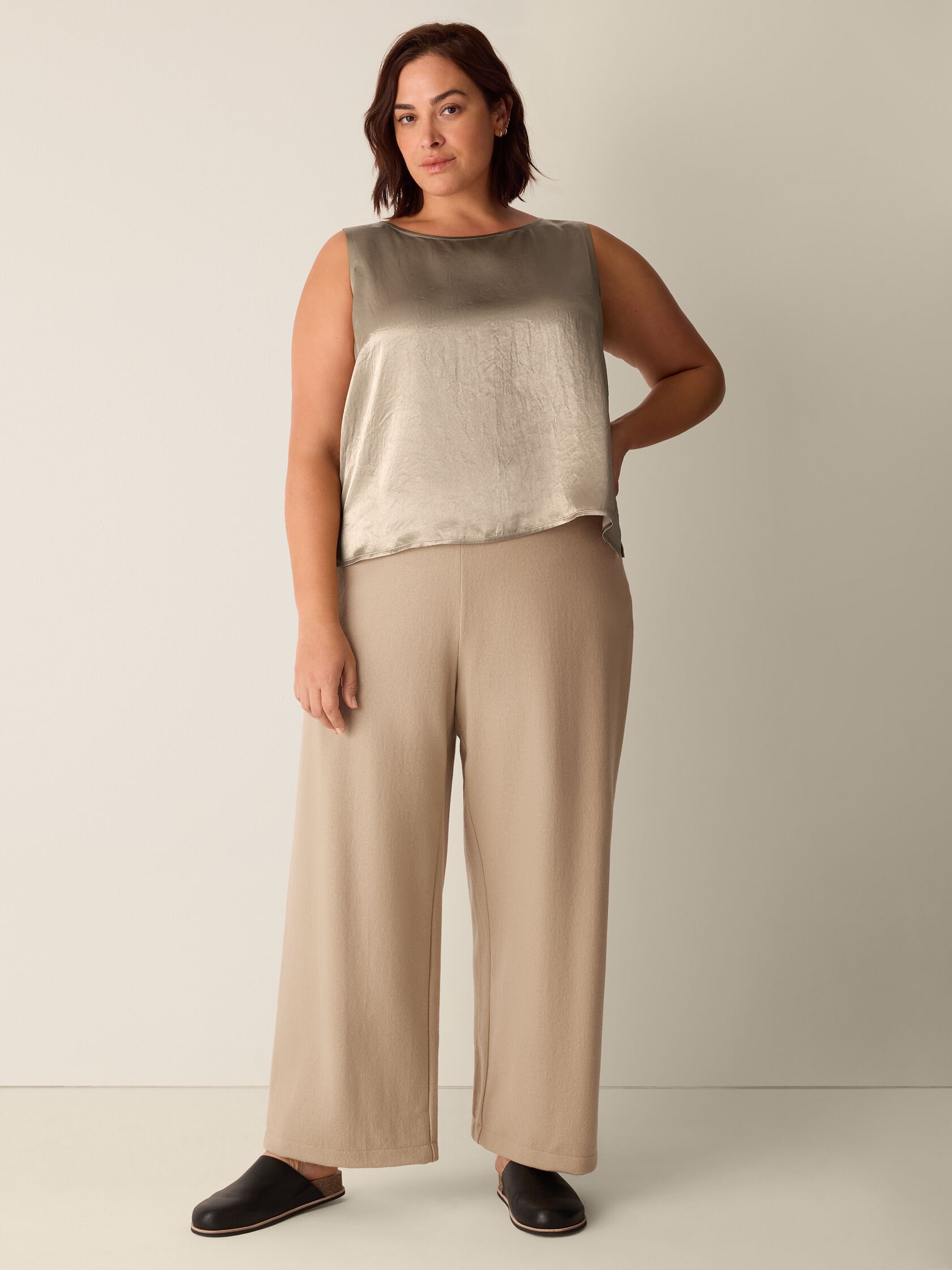 Textured Satin Ballet Neck Tank