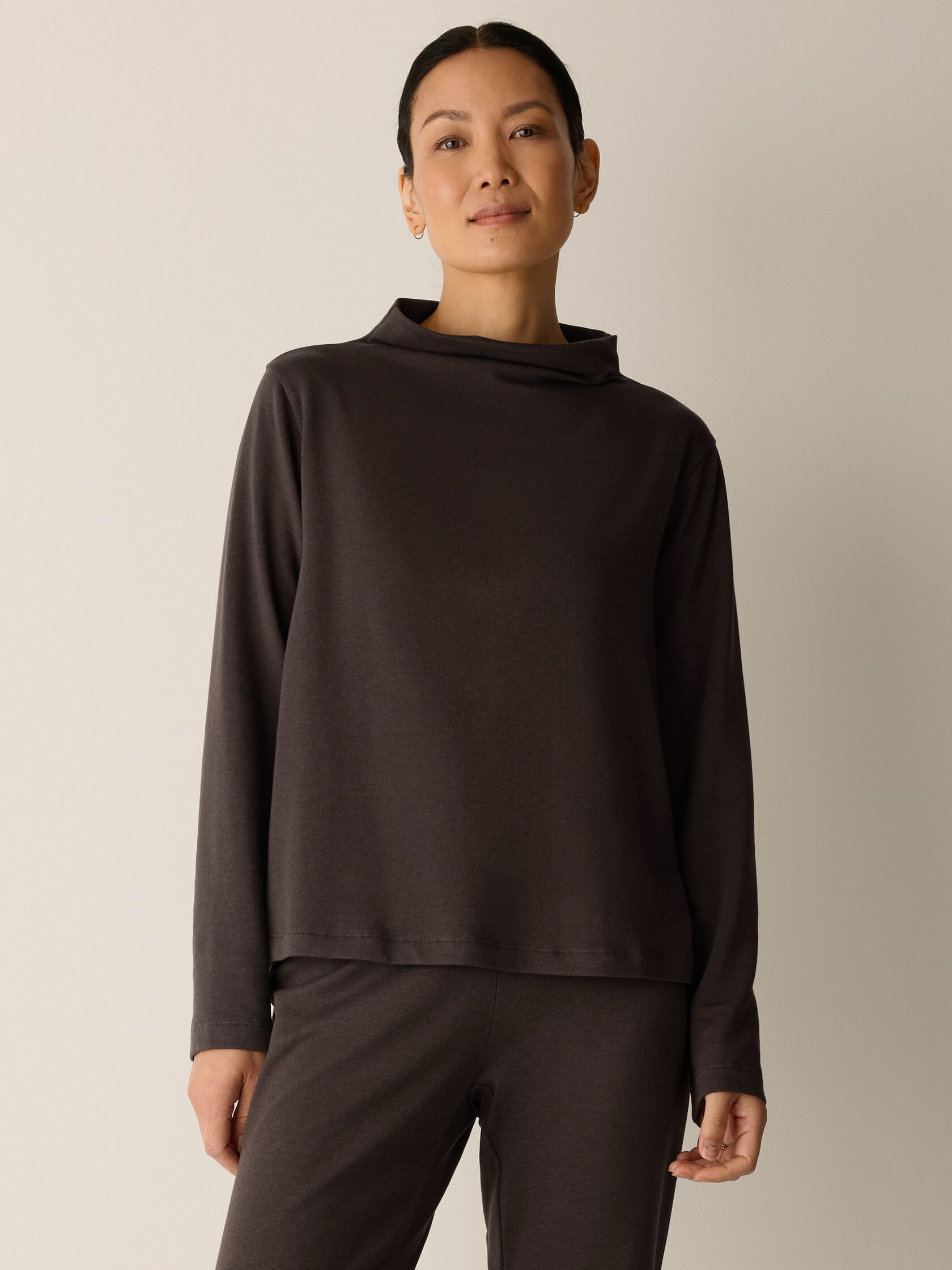 Cozy Brushed Terry Hug Funnel Neck Top