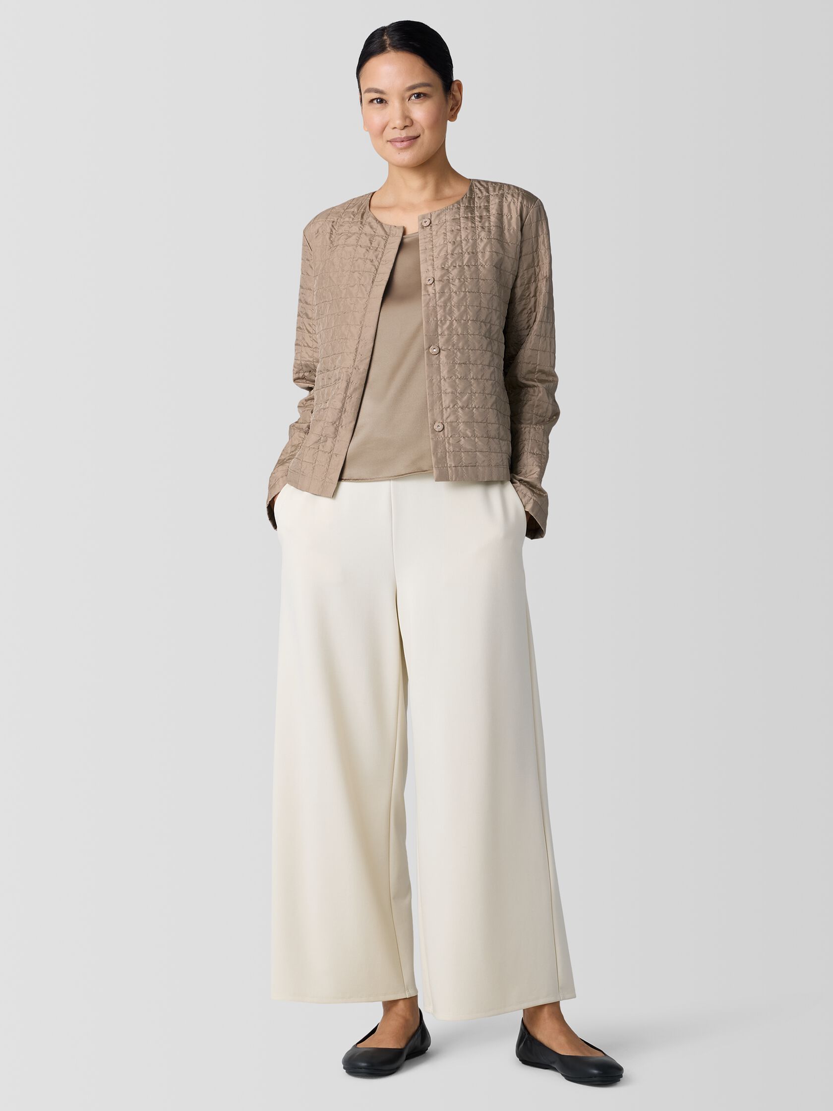 Silk Habutai Quilted Round Neck Jacket