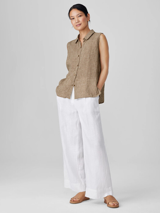 Puckered Organic Linen Sleeveless Shirt