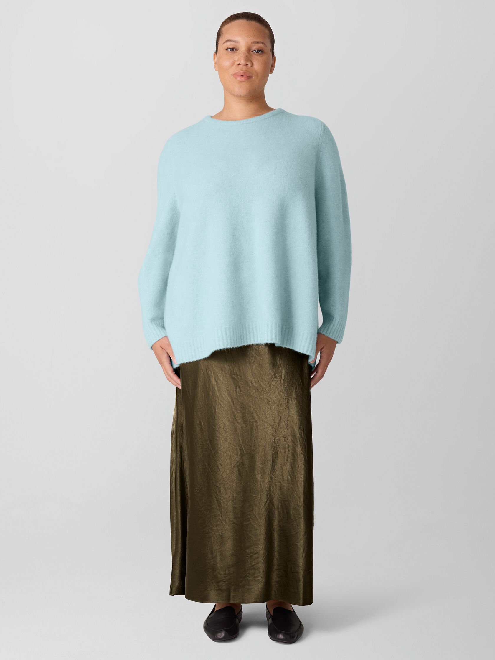 Cashmere Silk Boucle Bliss Crew Neck Long Top